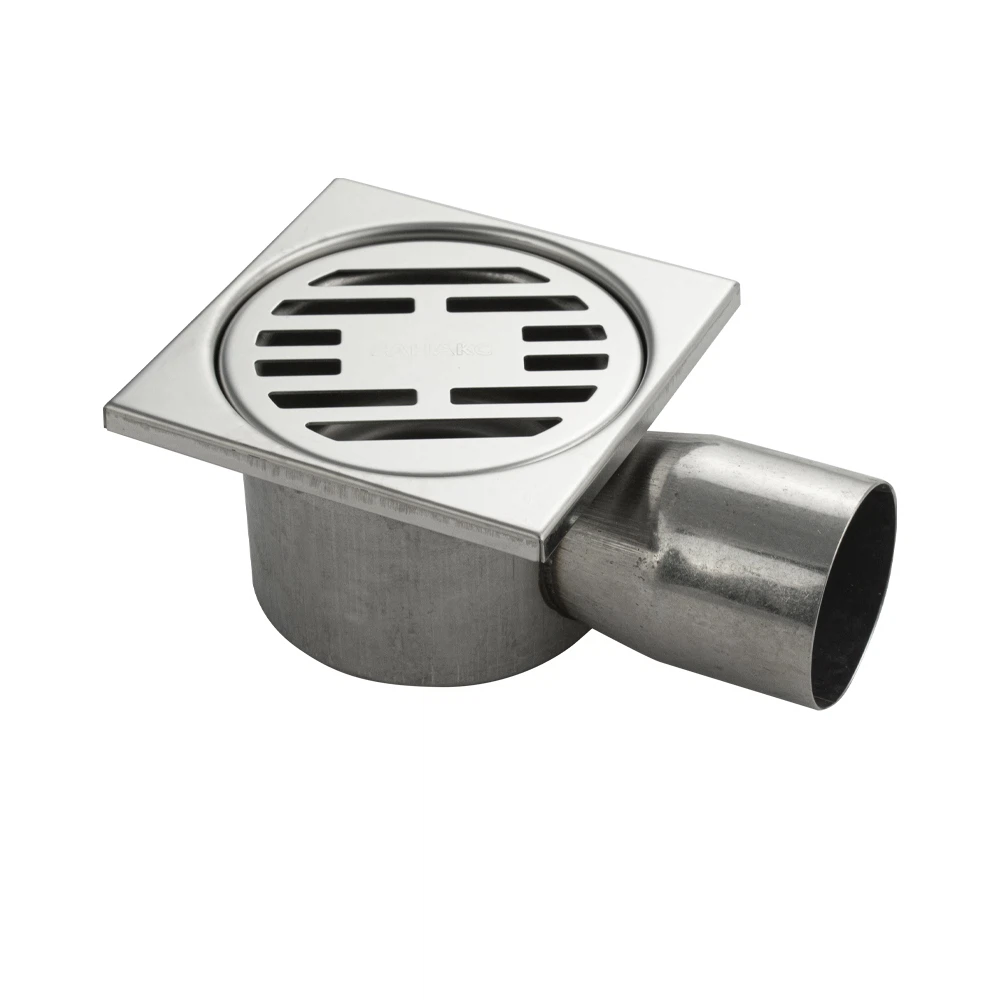 Изображение товара Душевой трап 100x100 с боковым выпуском из нержавеющей стали d50 для малогабаритных помещений