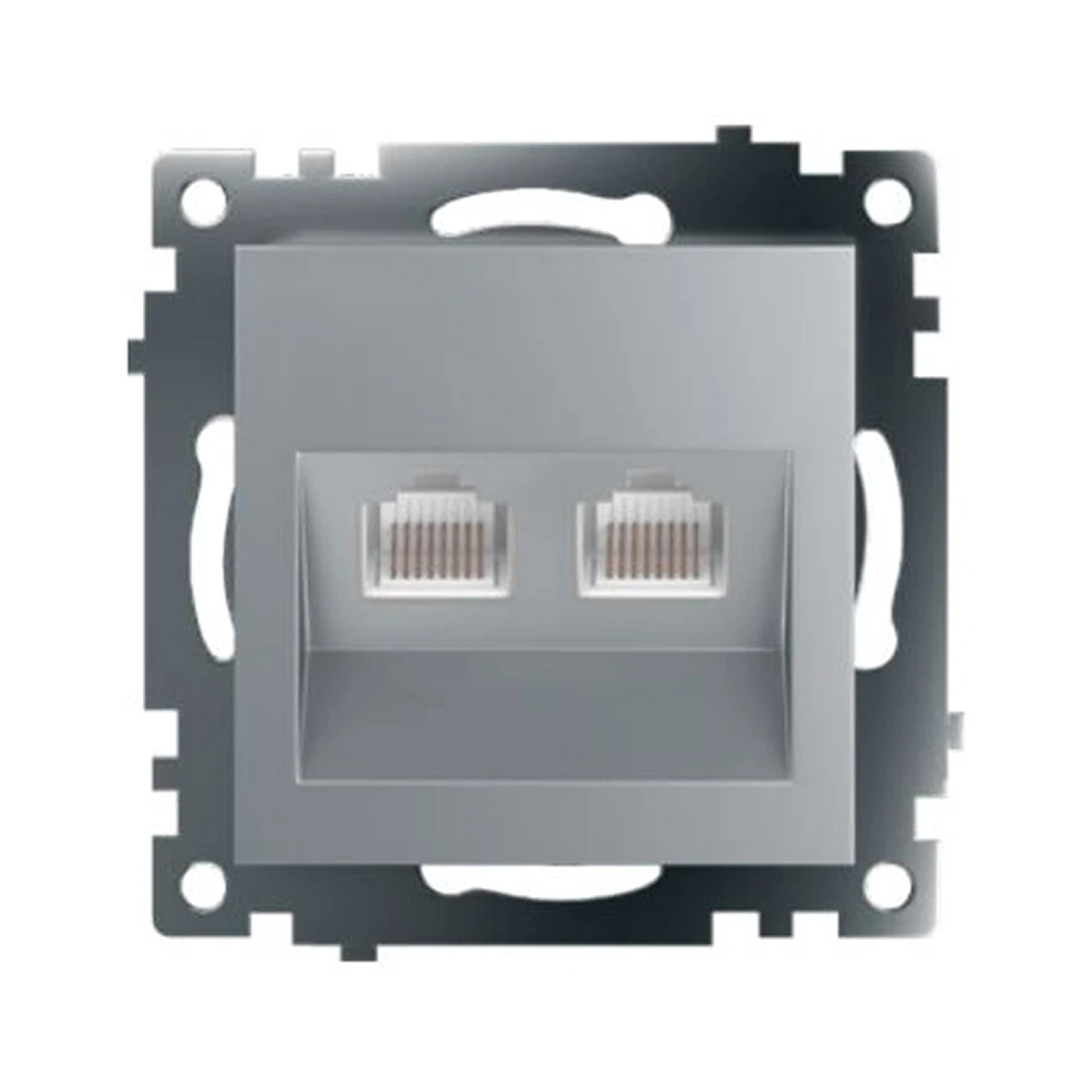 Изображение товара Розетка компьютерная 2-местная RJ-45 (механизм) STEKKER GLS00-7109-03 , серия Катрин, серебро