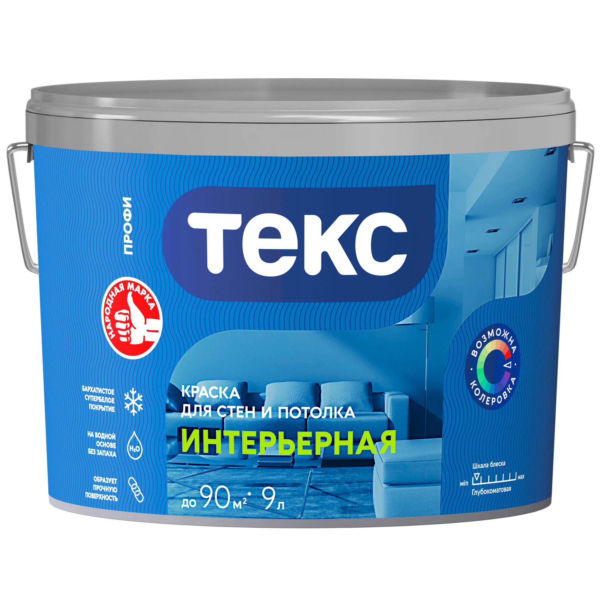 Изображение товара Краска Текс Профи А для стен и потолков 9 л матовая белая