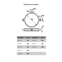 Хомут монтажный, серия мсg, для круглых воздуховодов, d100, м8, м10