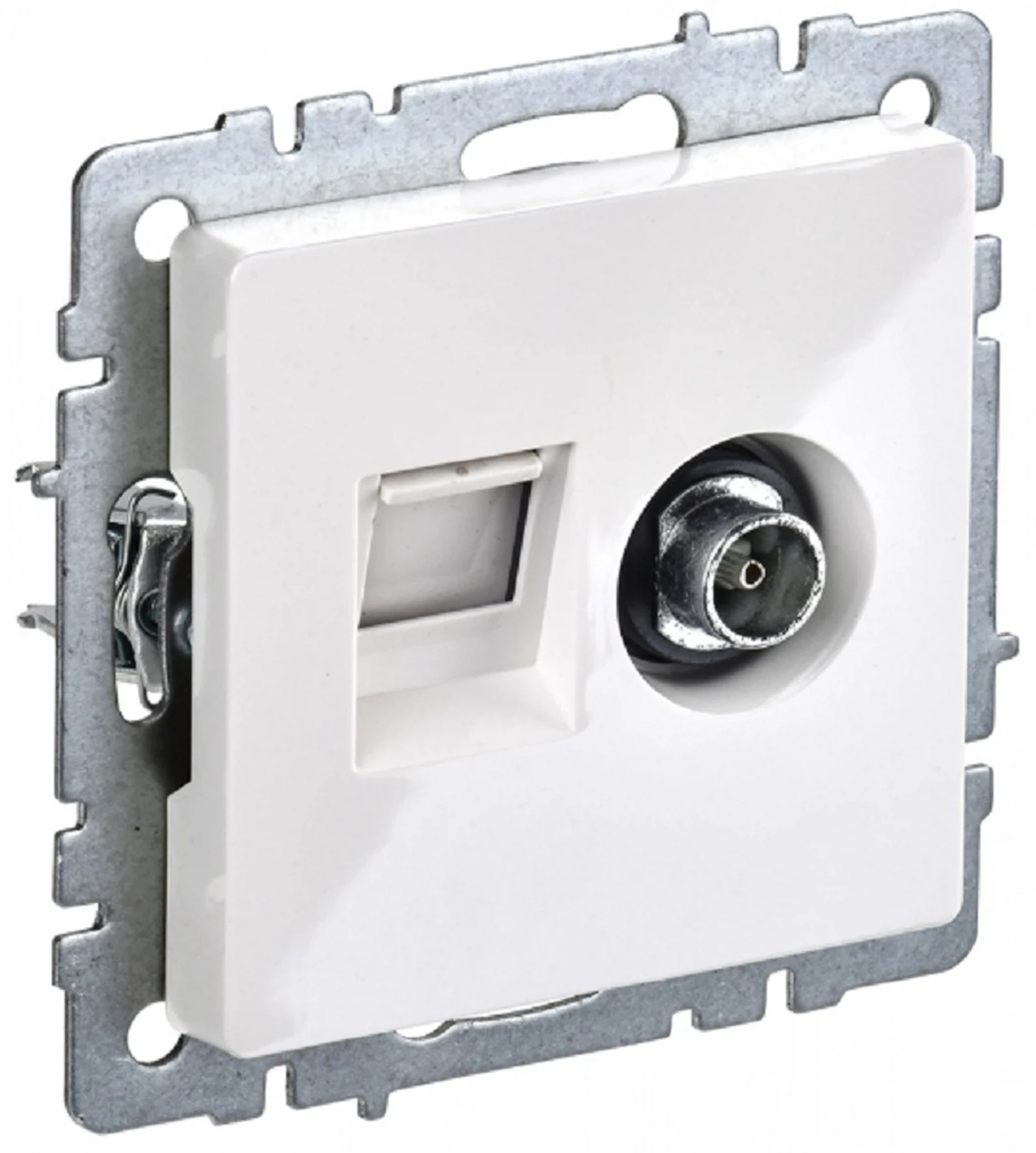 Изображение товара Розетка двойная TV+RJ45 IEK BRITE BASE белая скрытая монтаж