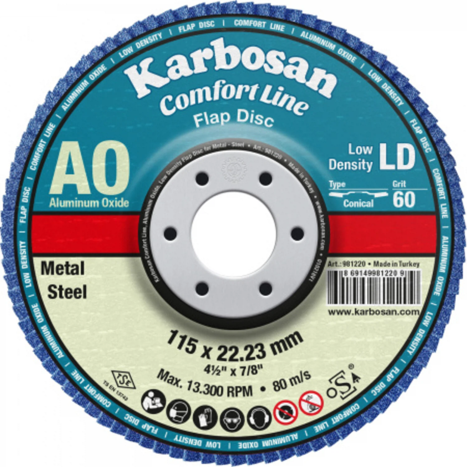 Изображение товара Круг лепестковый КЛТ 115х22/Р60 Karbosan Comfort Line AO LD Flap Конический (Арт.981220)