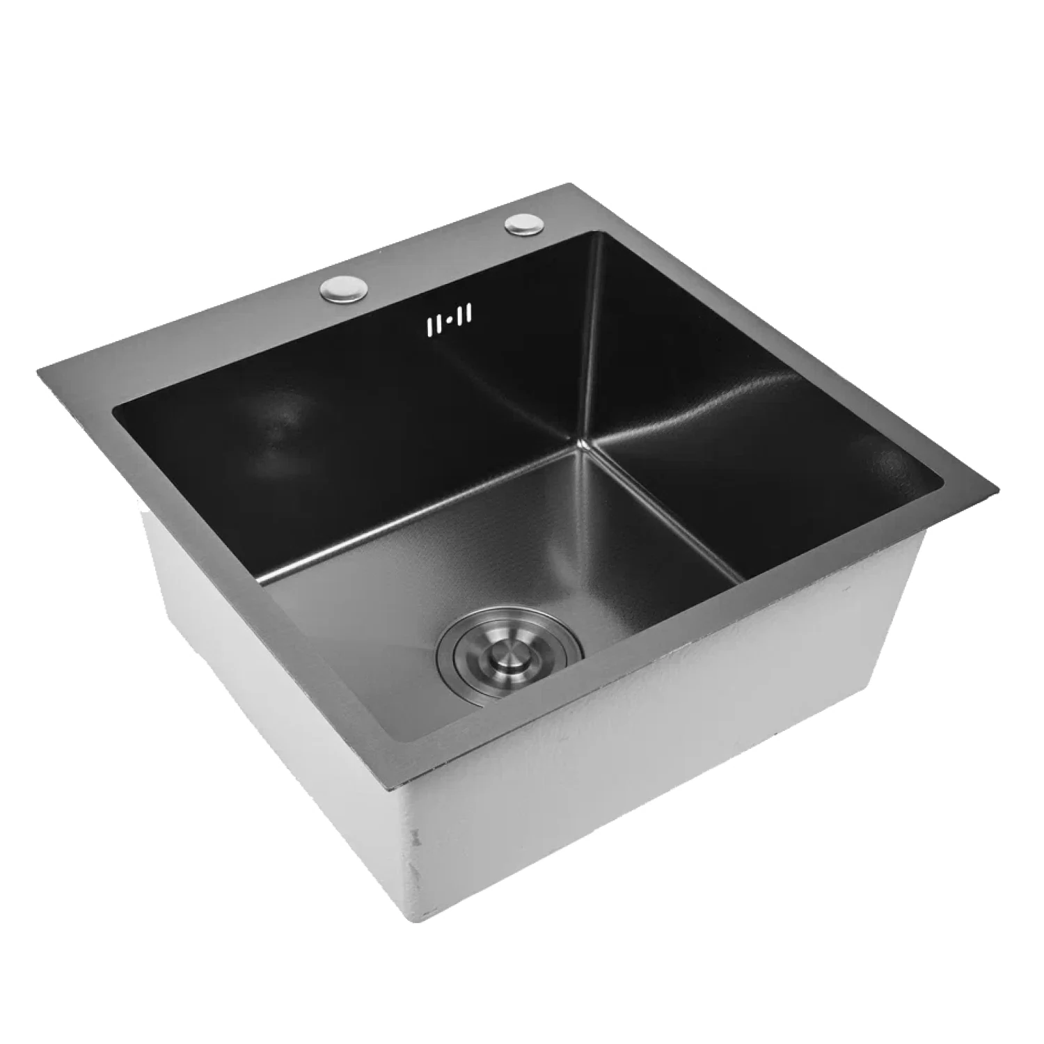 Изображение товара Мойка для кухни нержавеющая 50х50, рифленая, с PVD покрытием графит. Сифон с ведерком. WGS35050BD/W02-114B
