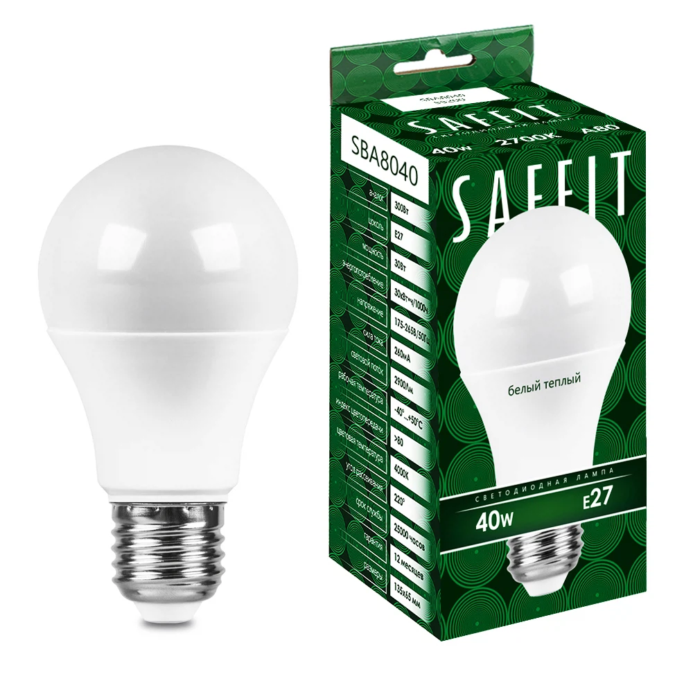 Изображение товара Лампа светодиодная SAFFIT SBA8040 Шар E27 40W 230V 2700K