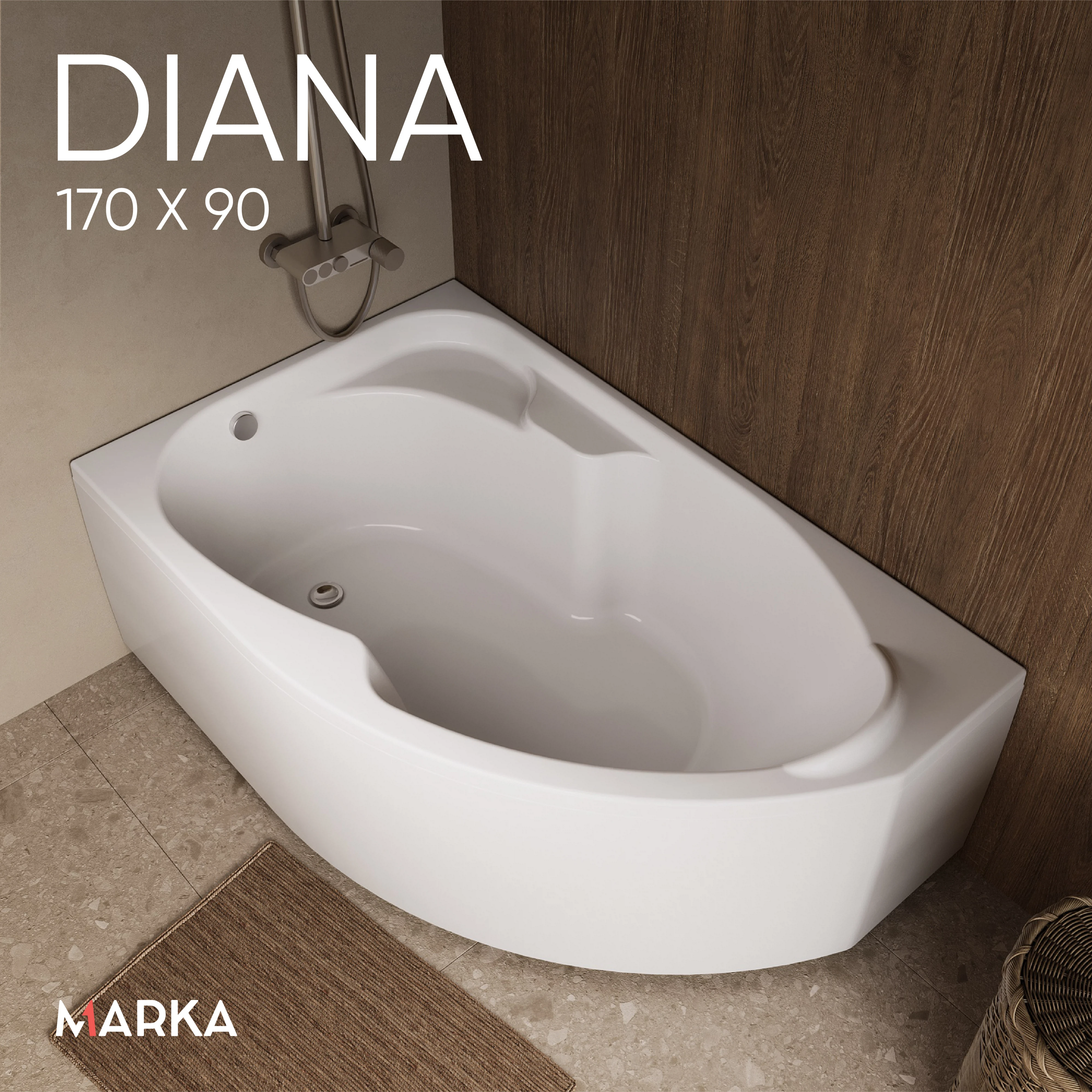 Изображение товара Акриловая ванна 1Marka DIANA 170x90 асимметричная левая, современная, надежная