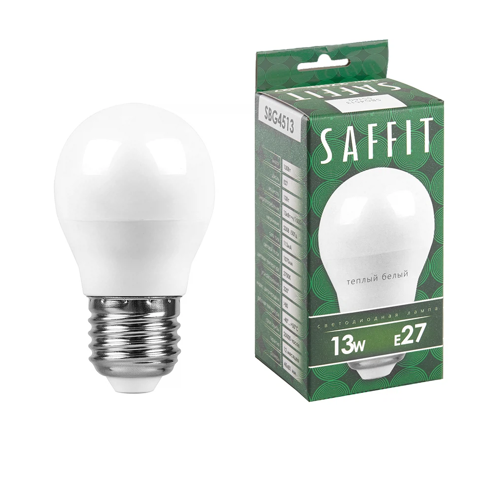 Изображение товара Лампа светодиодная SAFFIT SBG4513 Шарик E27 13W 230V 2700K