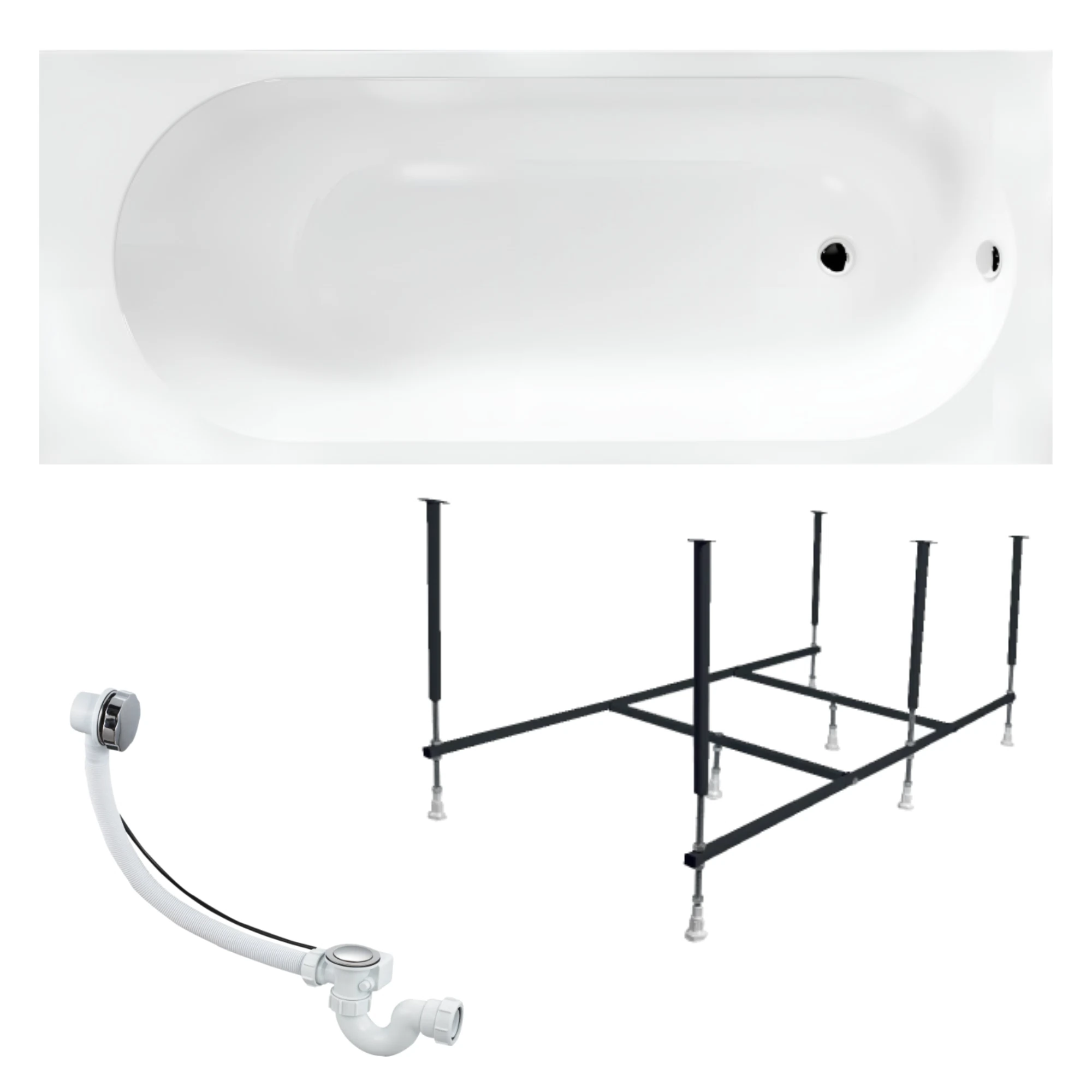 Изображение товара Акриловая овальная ванна 1MARKA ATLAS 160x70 с усиленным каркасом и слив-переливом