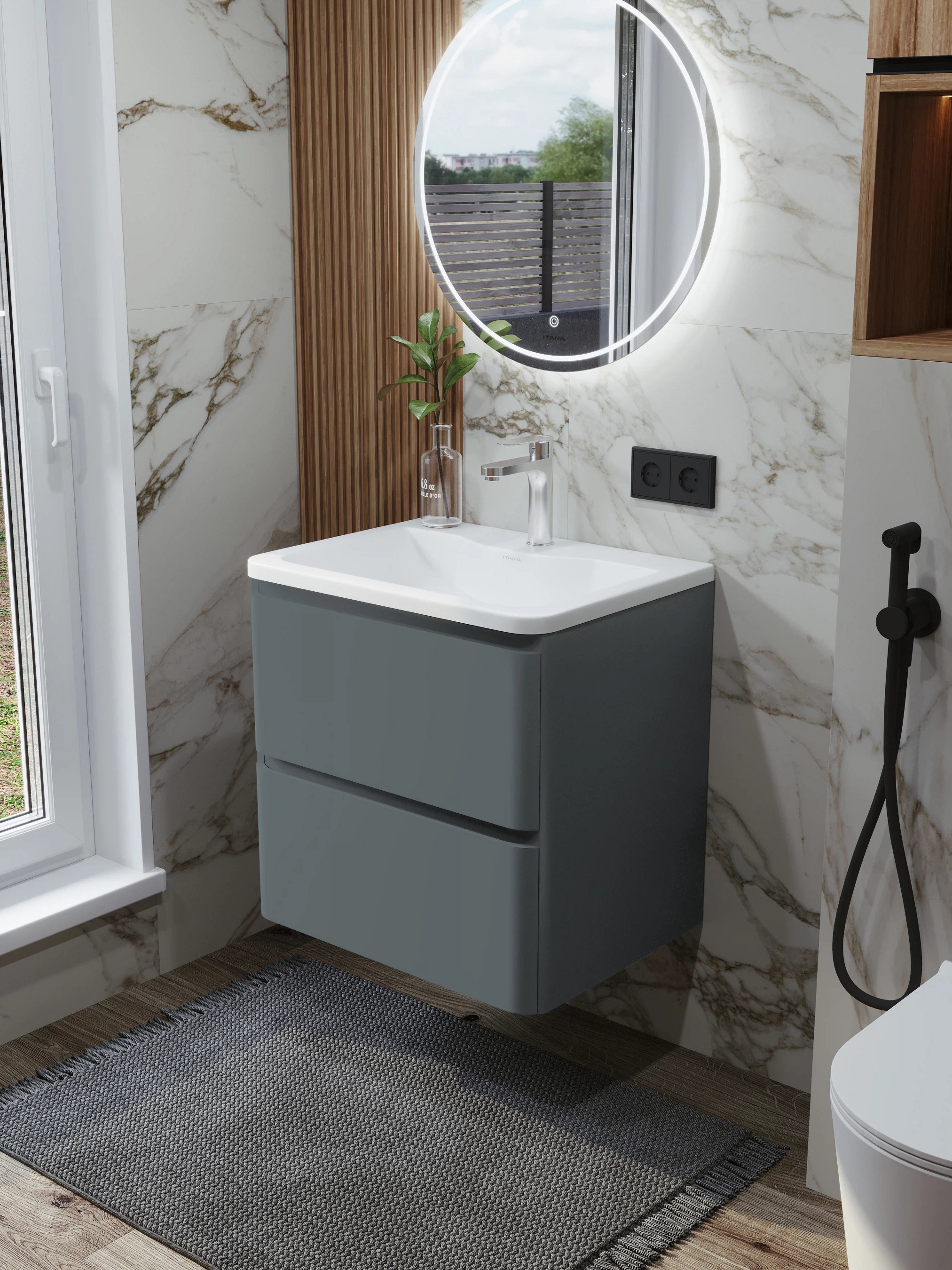 Изображение товара Тумба с раковиной подвесная Итана Roberto 60 RAL 7012