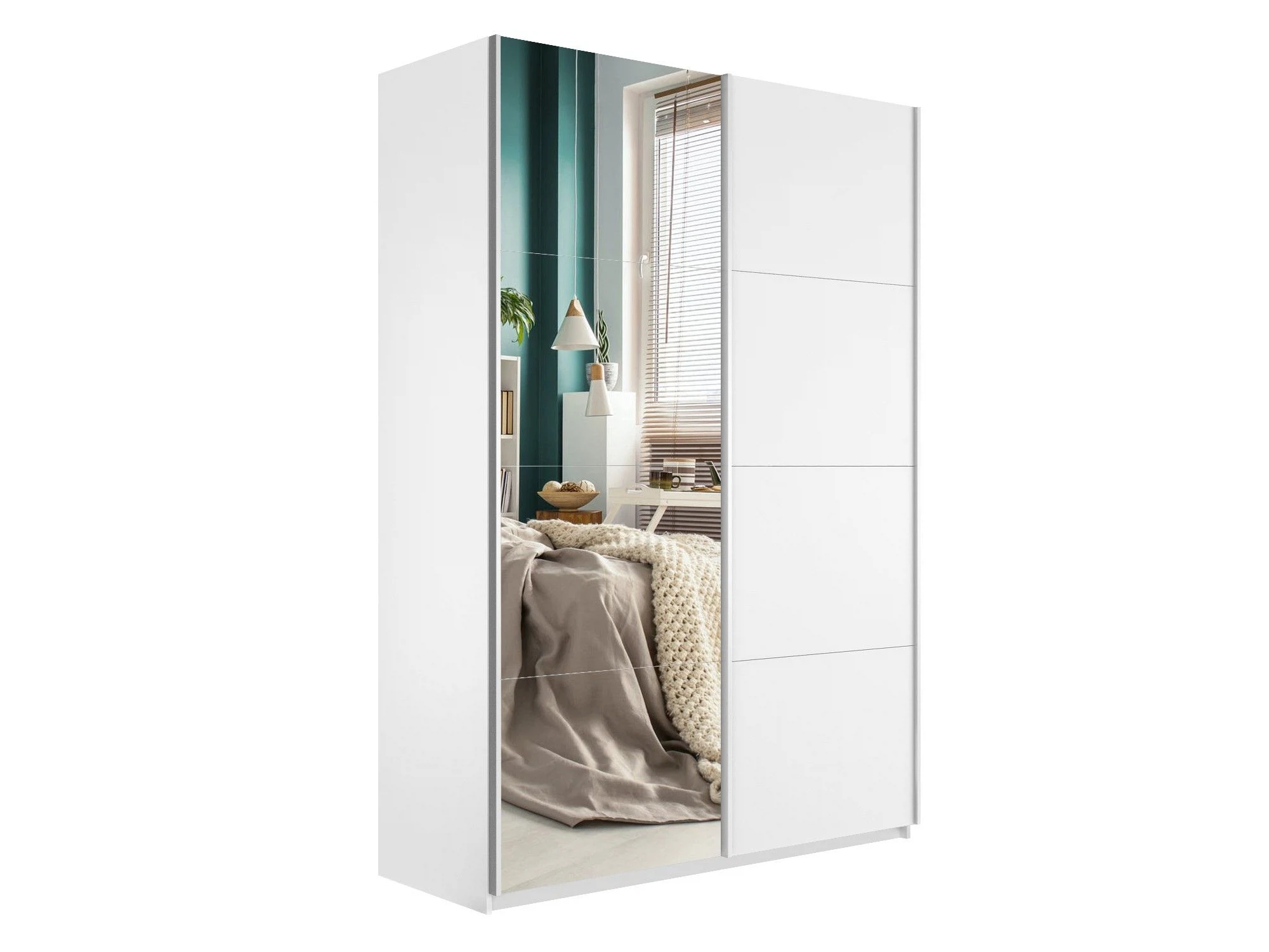 Изображение товара Шкаф-купе 2-дверный Прайм с зеркалом и ДСП, белый, 140х57х230 см