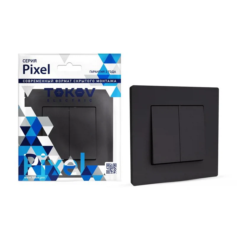Изображение товара Выключатель 2-кл. СП Pixel 10А IP20 карбон от TOKOV Electric