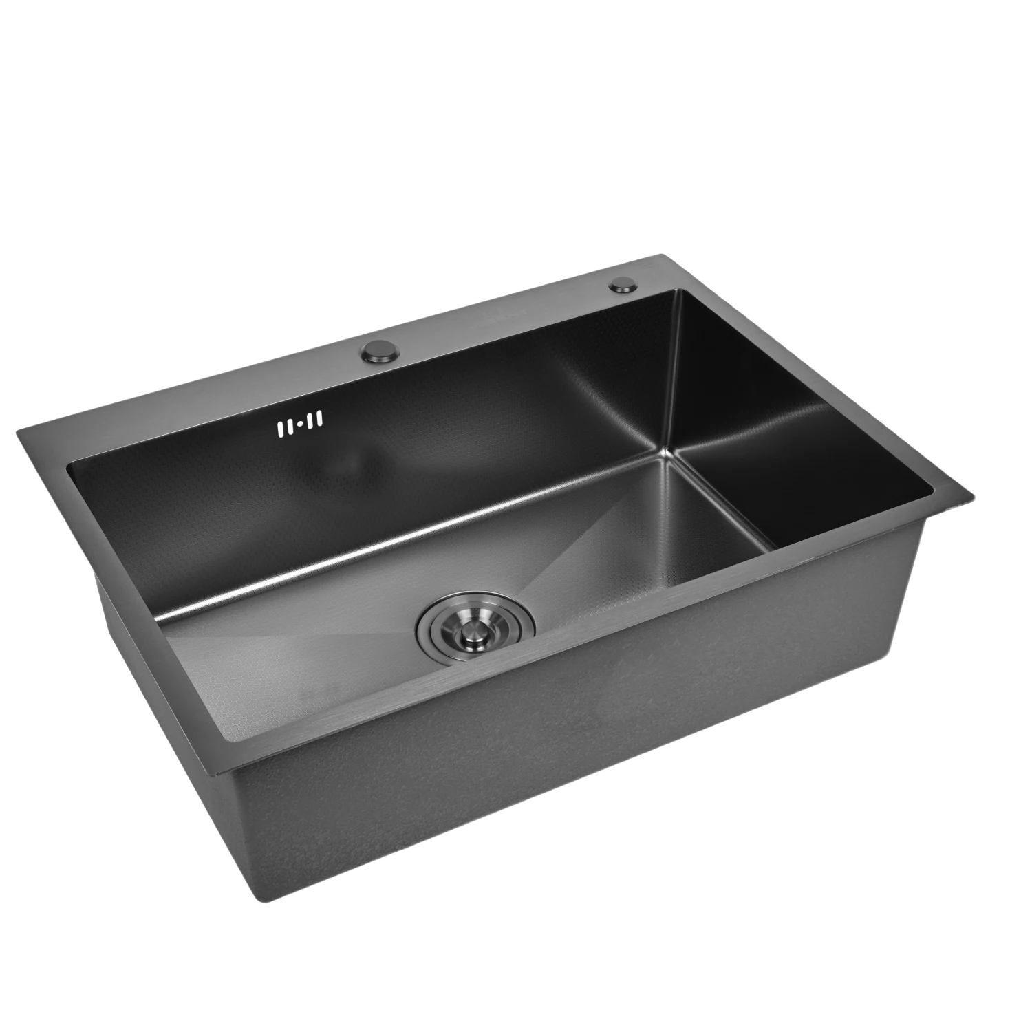 Изображение товара Мойка для кухни нержавеющая 70х50, рифленая, с PVD покрытием графит. Сифон с ведерком. WS37050BD/W02-114B