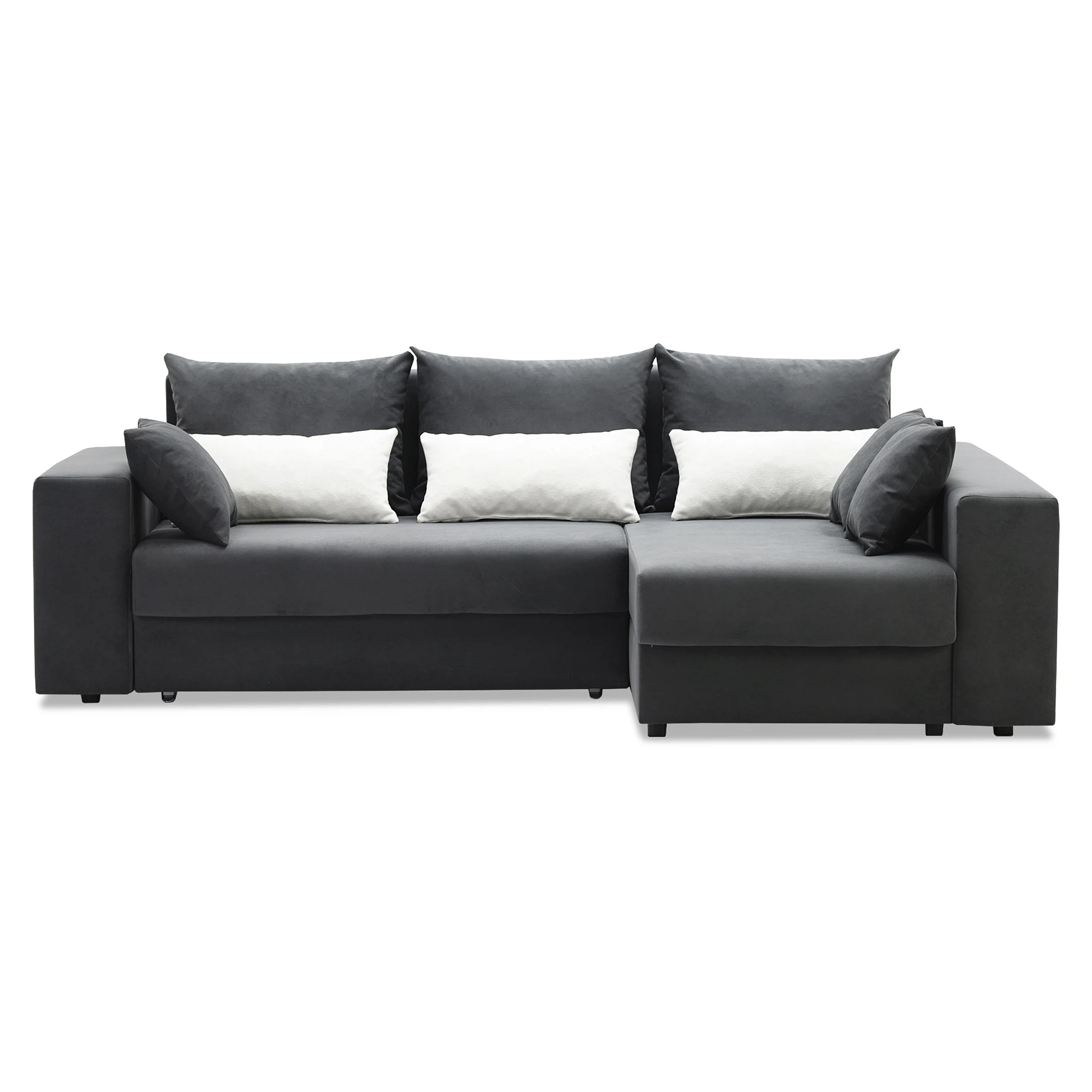 Изображение товара Угловой диван Майами еврокнижка правый Baza 06 Onix Tatler White (серый с белыми подушками)