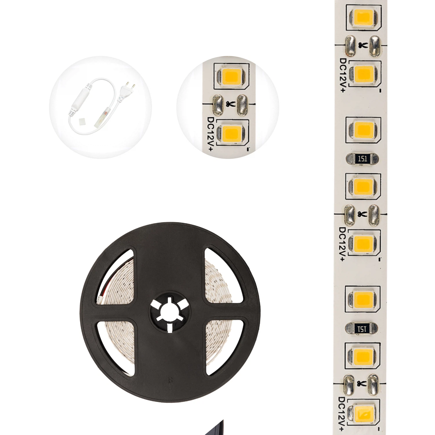 Изображение товара Лента светодиодная 12В, SMD2835, 9,6Вт/м, 120 LED/м, 3000K, 8мм, 5м, IP20 LAMPER
