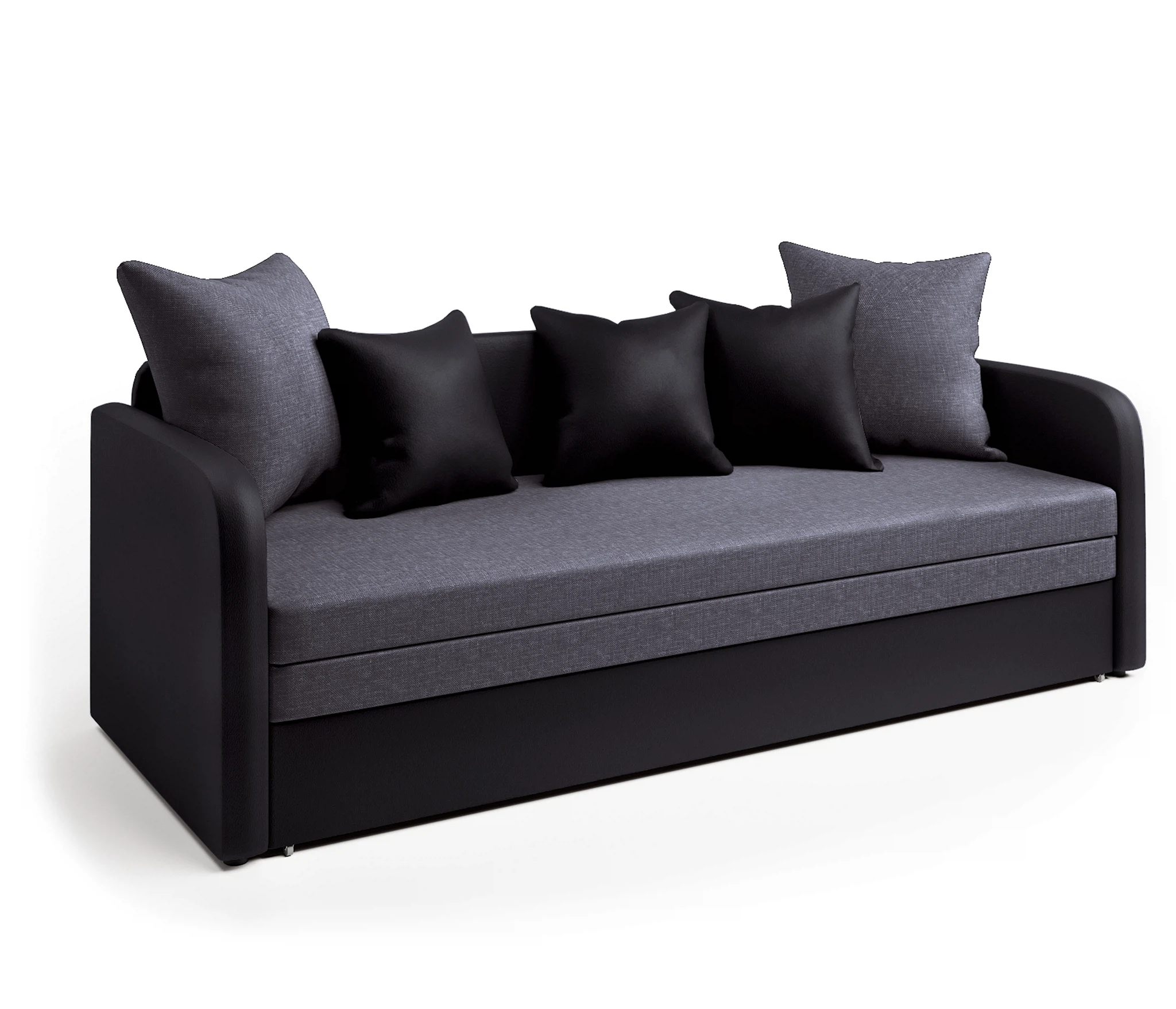 Изображение товара Современная софа Трио из экокожи черной и рогожки серой с механизмом еврософа