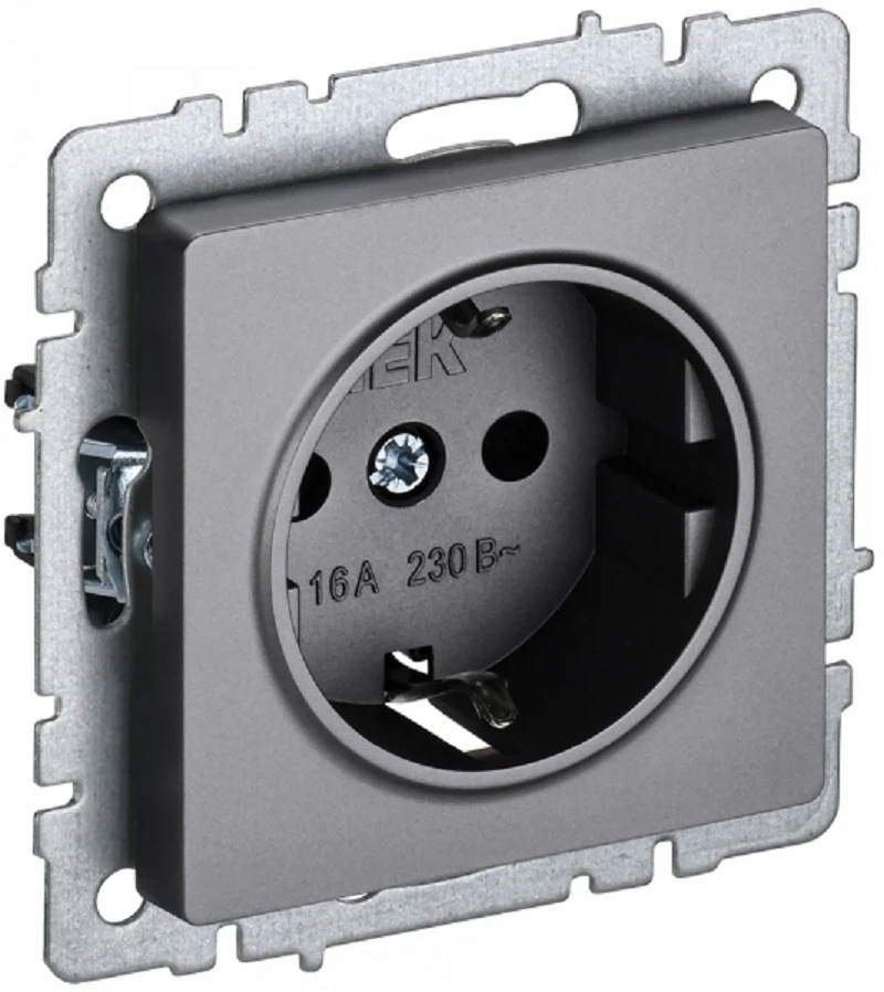 Изображение товара Розетка 1-м IEK BRITE BASE Сталь с/з с защ штор 16А РС14-1-0-БрС.