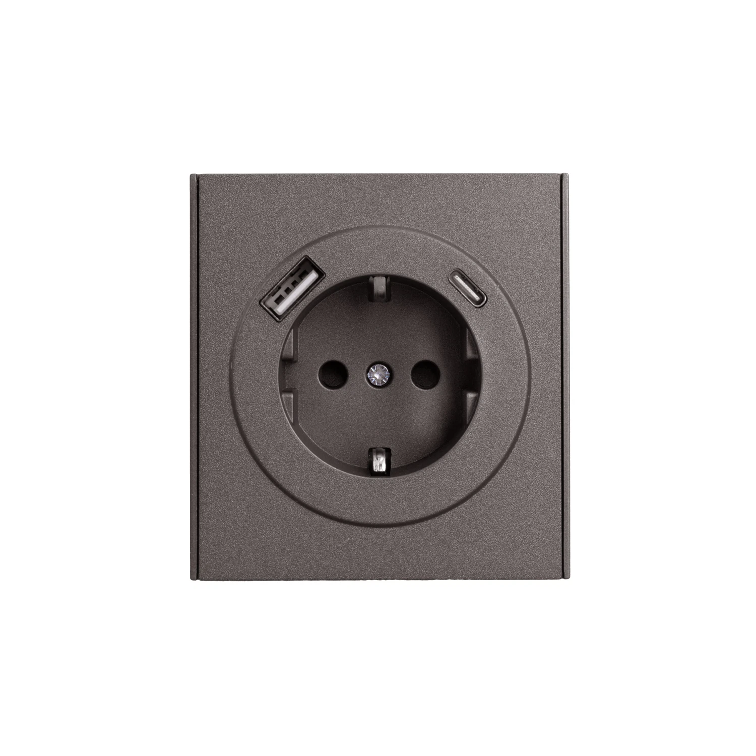 Изображение товара Розетка STRONG с USB USB-A+C, с заземлением, серый цвет, монтаж скрытый