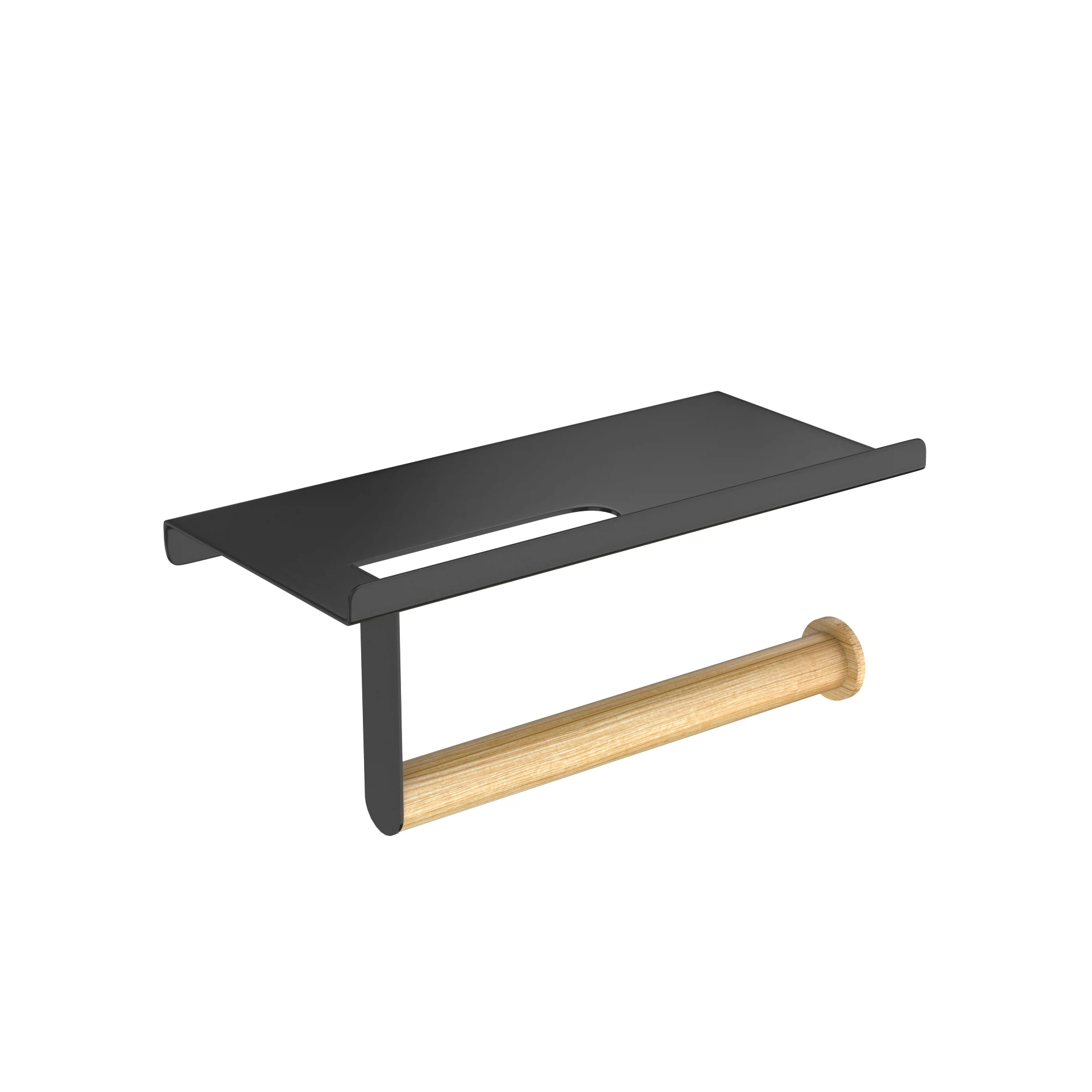 Изображение товара Бумагодержатель с полкой AXE на липкой ленте, черный/бамбук  FOR-AXE015BB