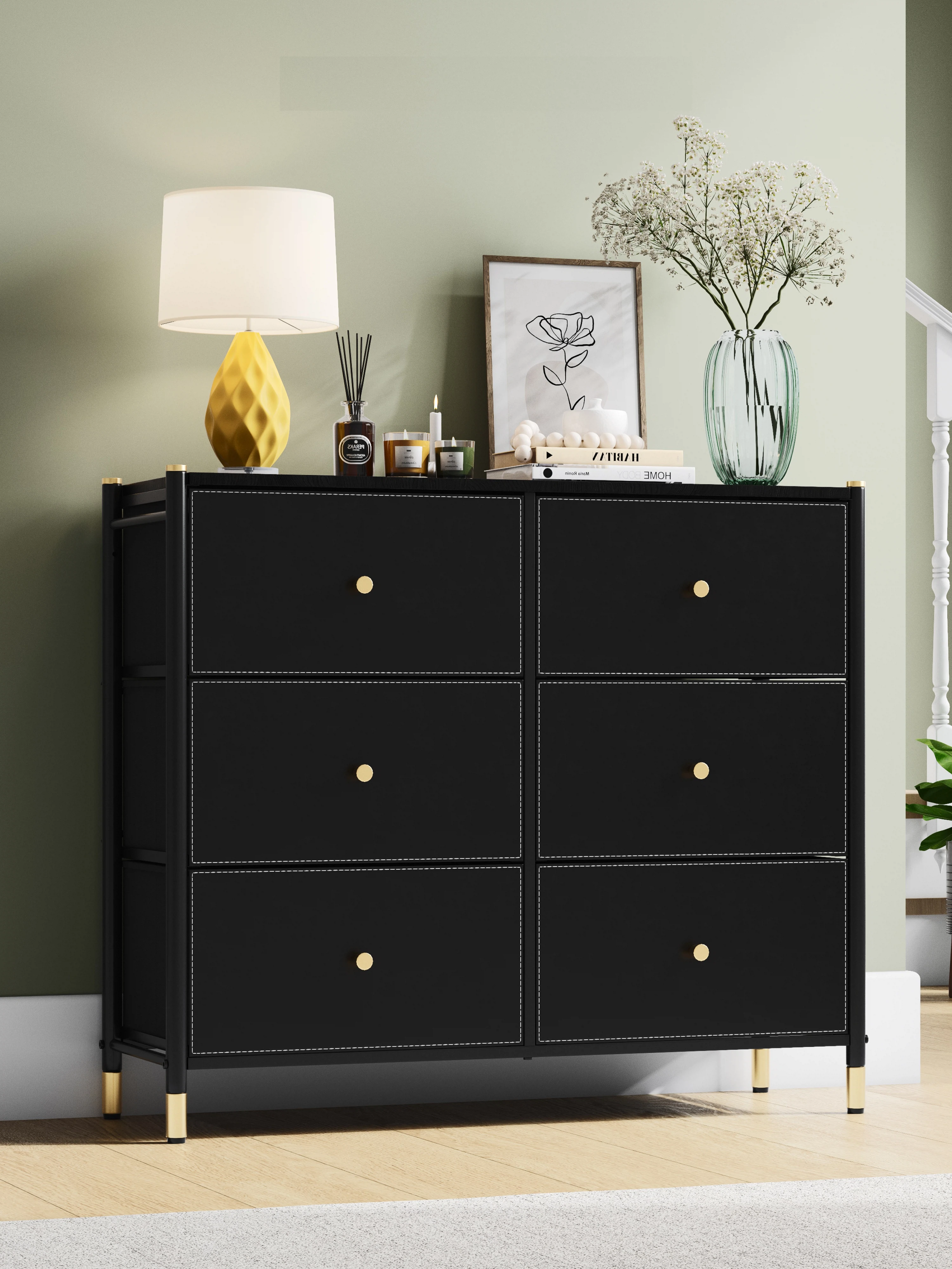 Изображение товара Комод Leset Heidi 6 черный - МДФ, 6 ящиков, стиль модерн