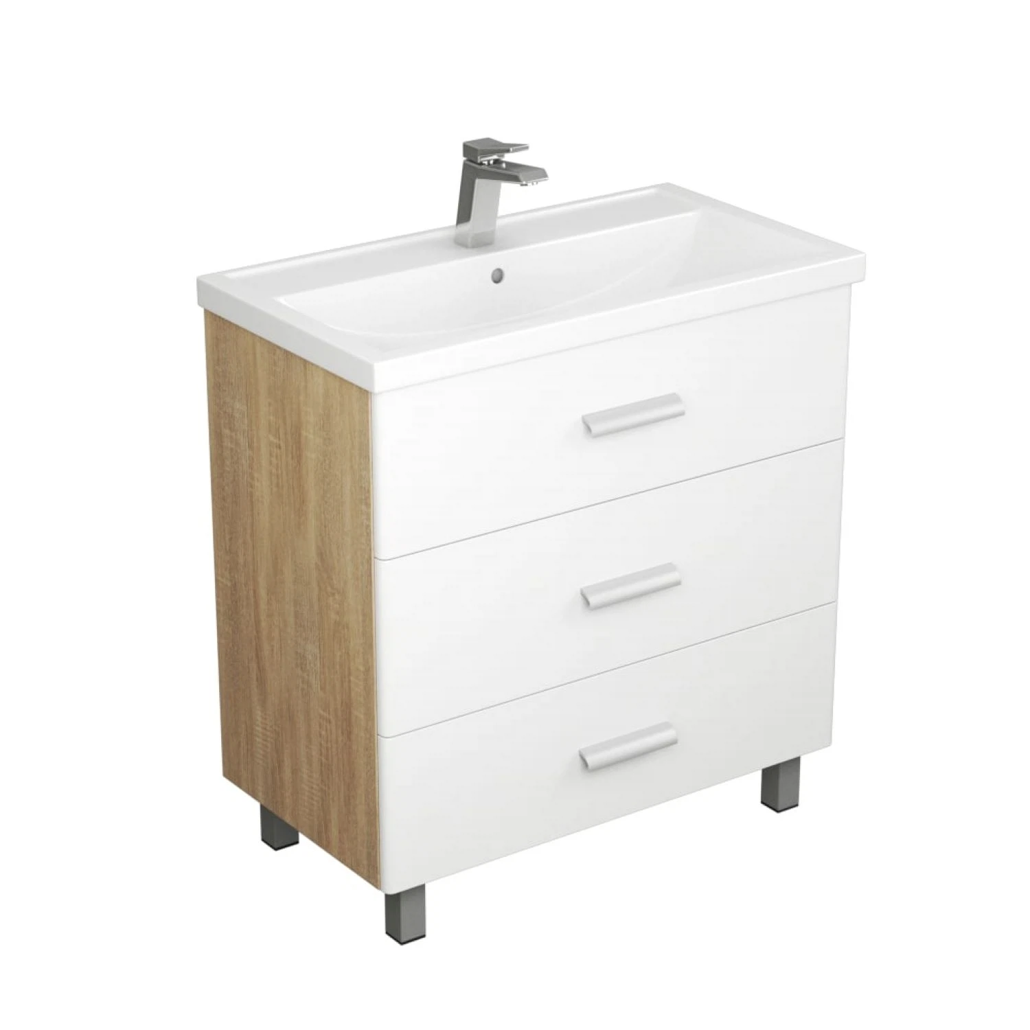 Изображение товара Тумба с раковиной Гарда 80 см белый дуб сонома напольная с ящиками и системой доводчика