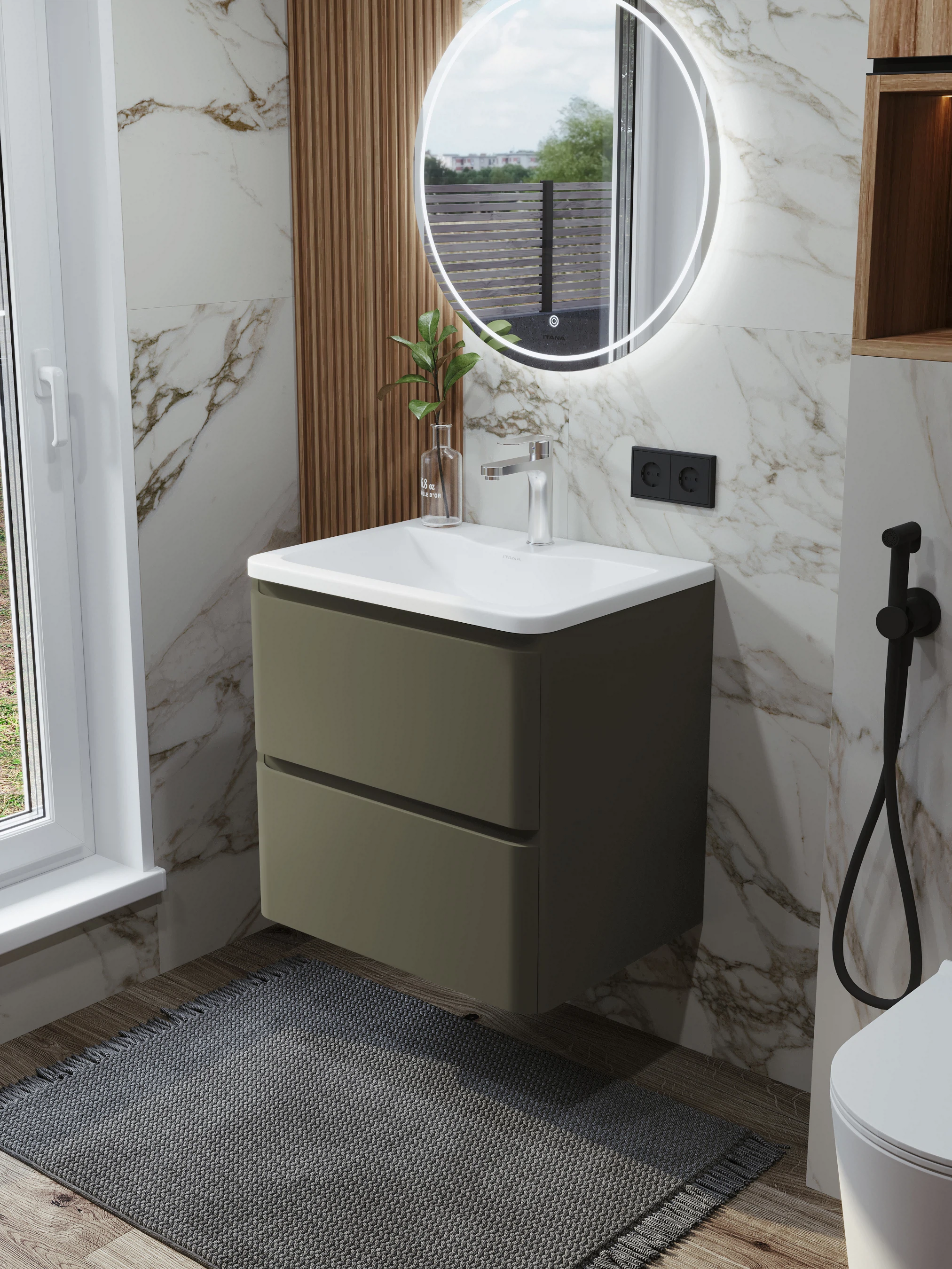 Изображение товара Подвесная тумба с раковиной Roberto 60 RAL 7034 из МДФ для ванной