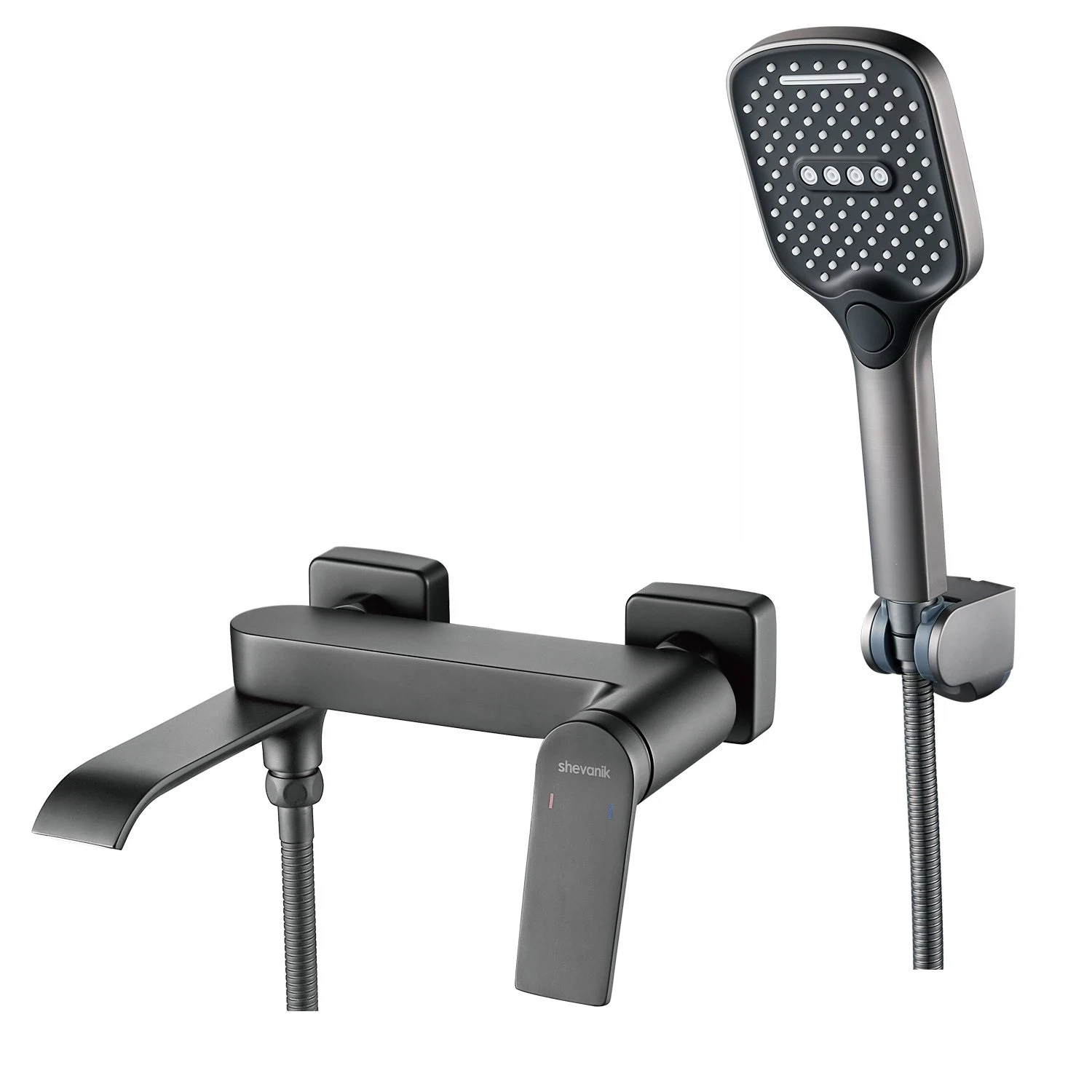 Изображение товара Смеситель Shevanik S4102T 41T оружейная сталь с душем и длинным изливом