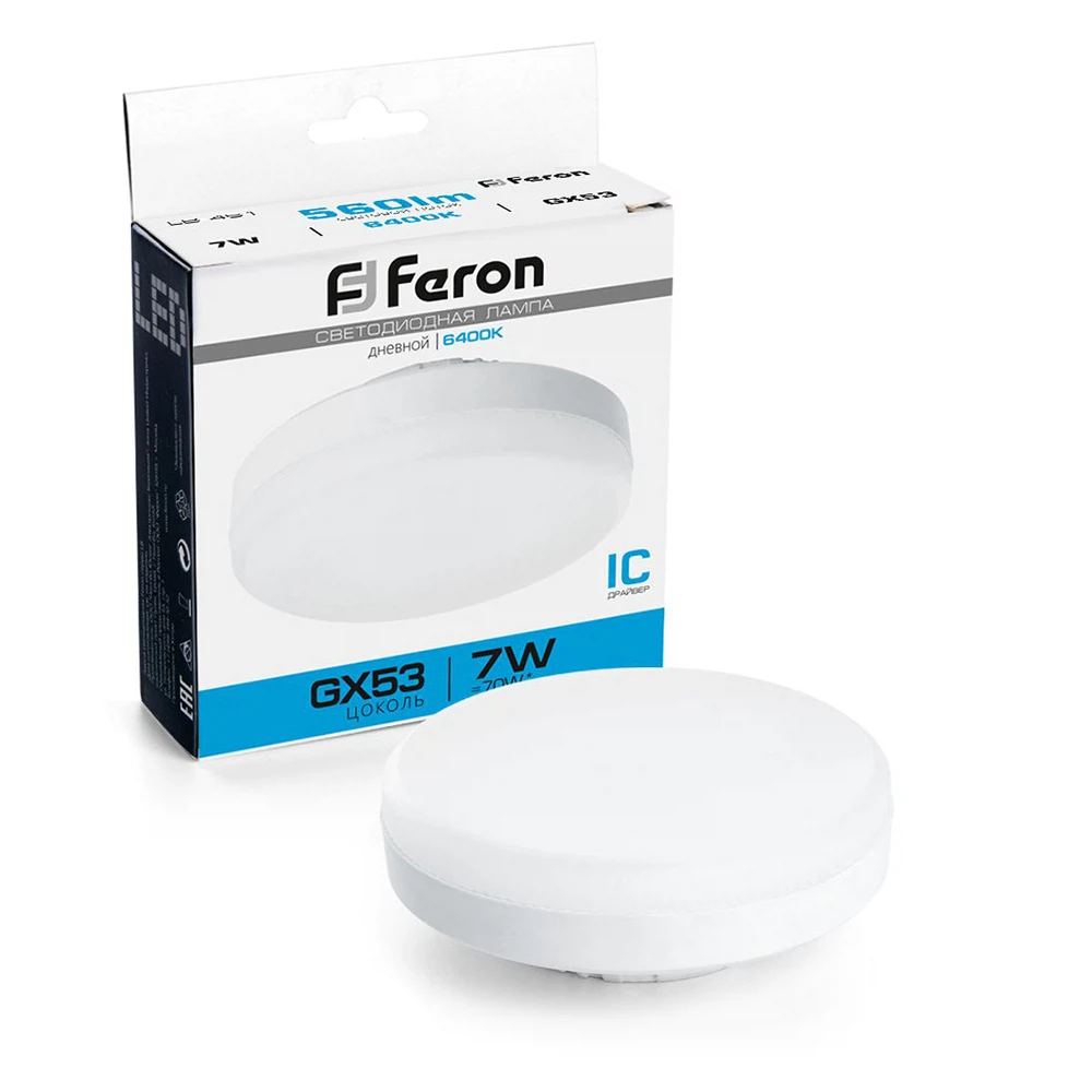 Изображение товара Светодиодная лампа Feron GX53 7W холодный свет 6400K
