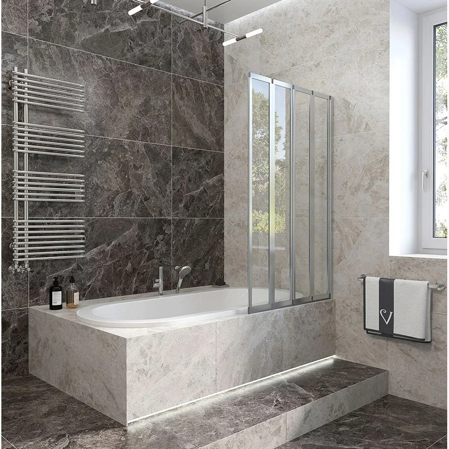 Изображение товара Стеклянная шторка на ванну Veconi Palau PL74R 120х150 см хром