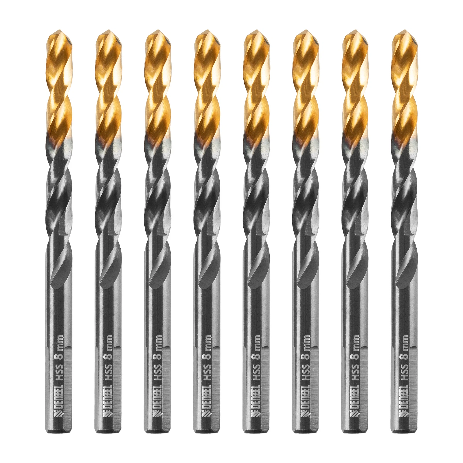 Изображение товара Набор сверл по металлу Denzel Golden Tip 8 мм HSS-Tin, 8 шт.