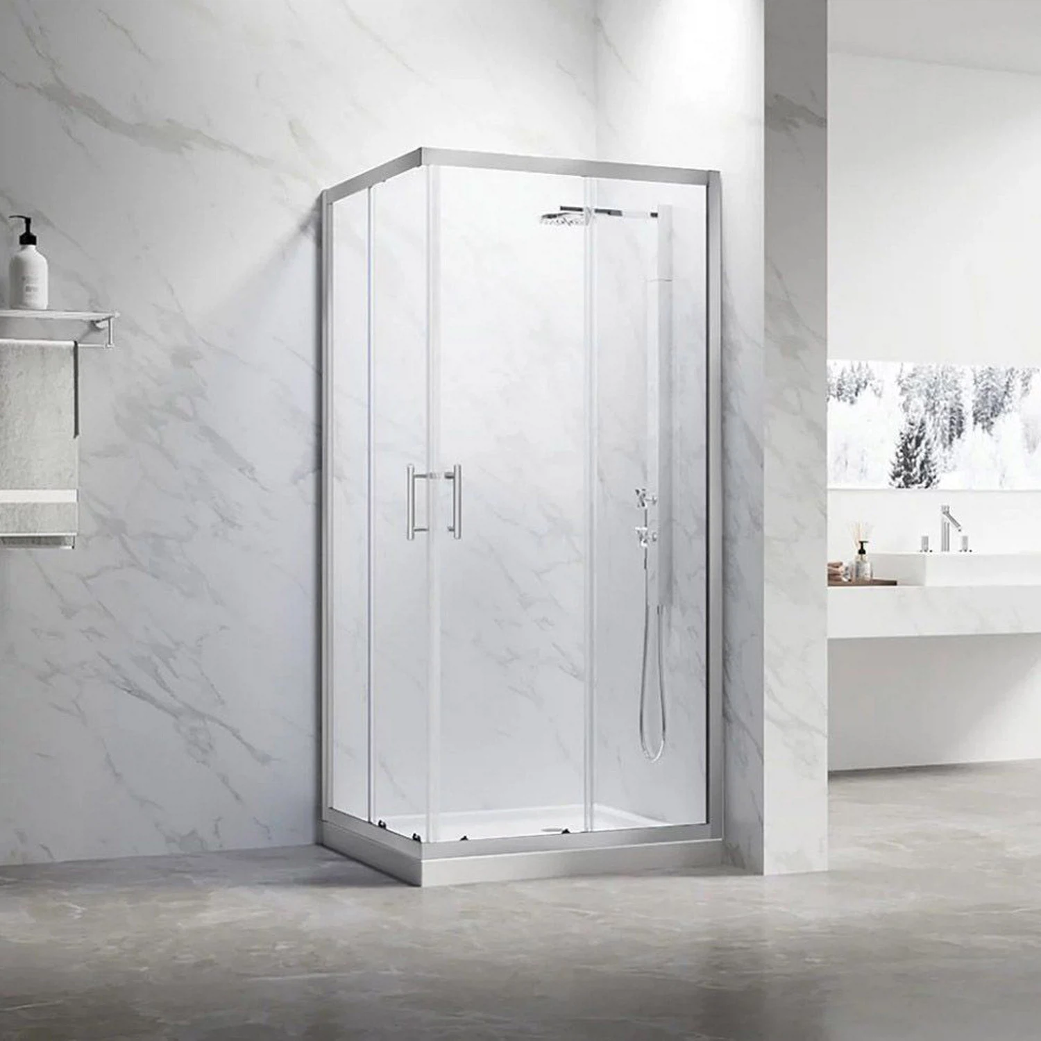 Изображение товара Душевой уголок Veconi Rovigo 800х800 мм с раздвижными doors, стекло 5 мм, хром