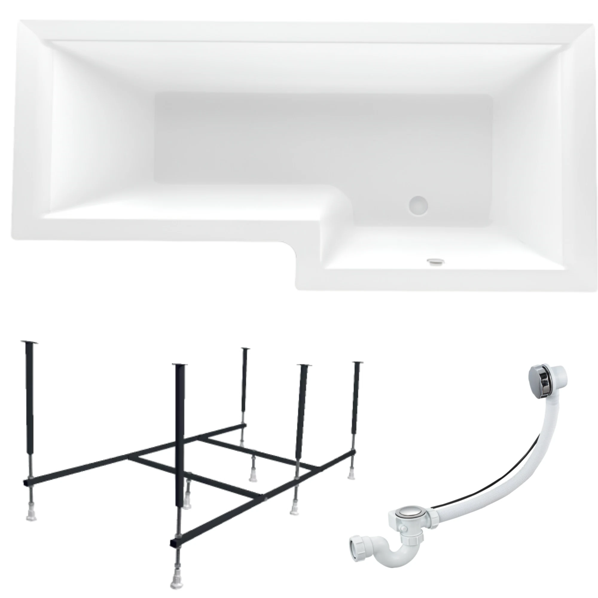 Изображение товара Ванна акриловая 1MARKA LINEA 165х85 в наборе 3в1: ванна правая, рама, слив-перелив 01лин16585пкс2+