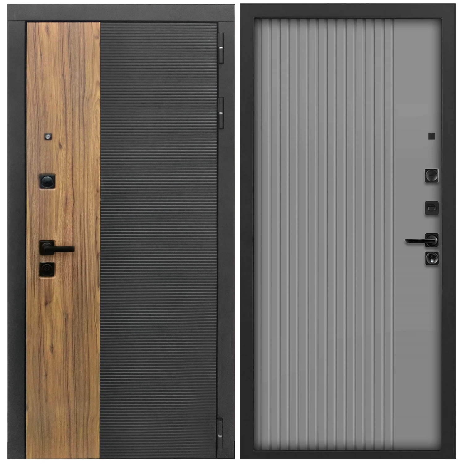 Изображение товара Дверь входная Дверипро L-46 960x2050 черный кварц и орех коньяк с классом 4
