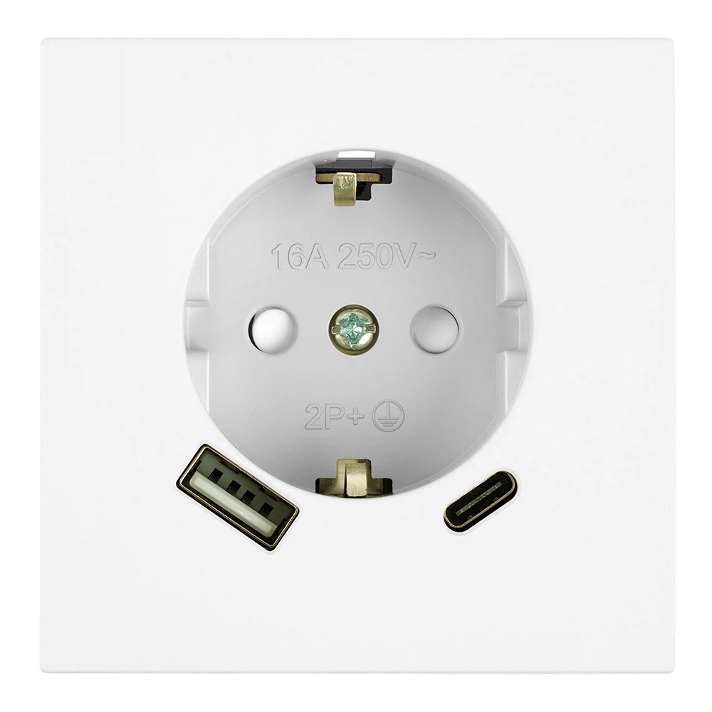 Изображение товара Розетка 1-местная з/ш с/з 16А + USB + Type C (механизм), STEKKER, 250В, 20W, серия Мия, RST16-3119-01, белая магнолия