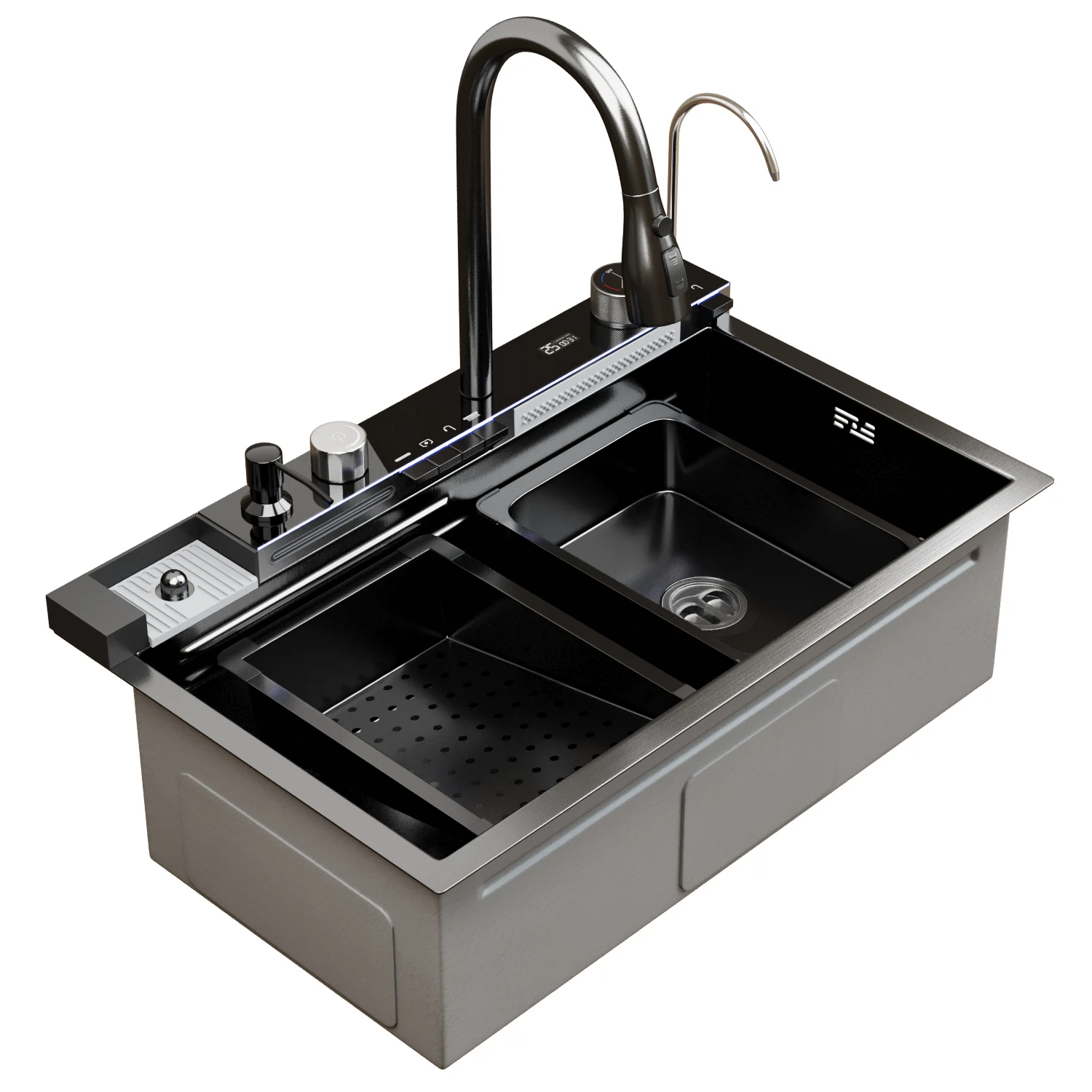 Изображение товара Мойка кухонная врезная Mixline 75х46 черный графит с комплектом аксессуаров