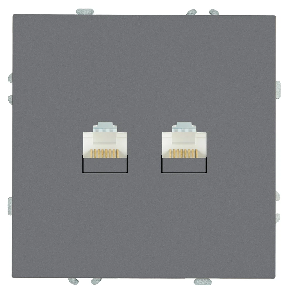 Изображение товара Розетка компьютерная 2-местная RJ-45 (механизм), STEKKER, серия Эмили, RST00-5111-10, платиново-серый, soft touch