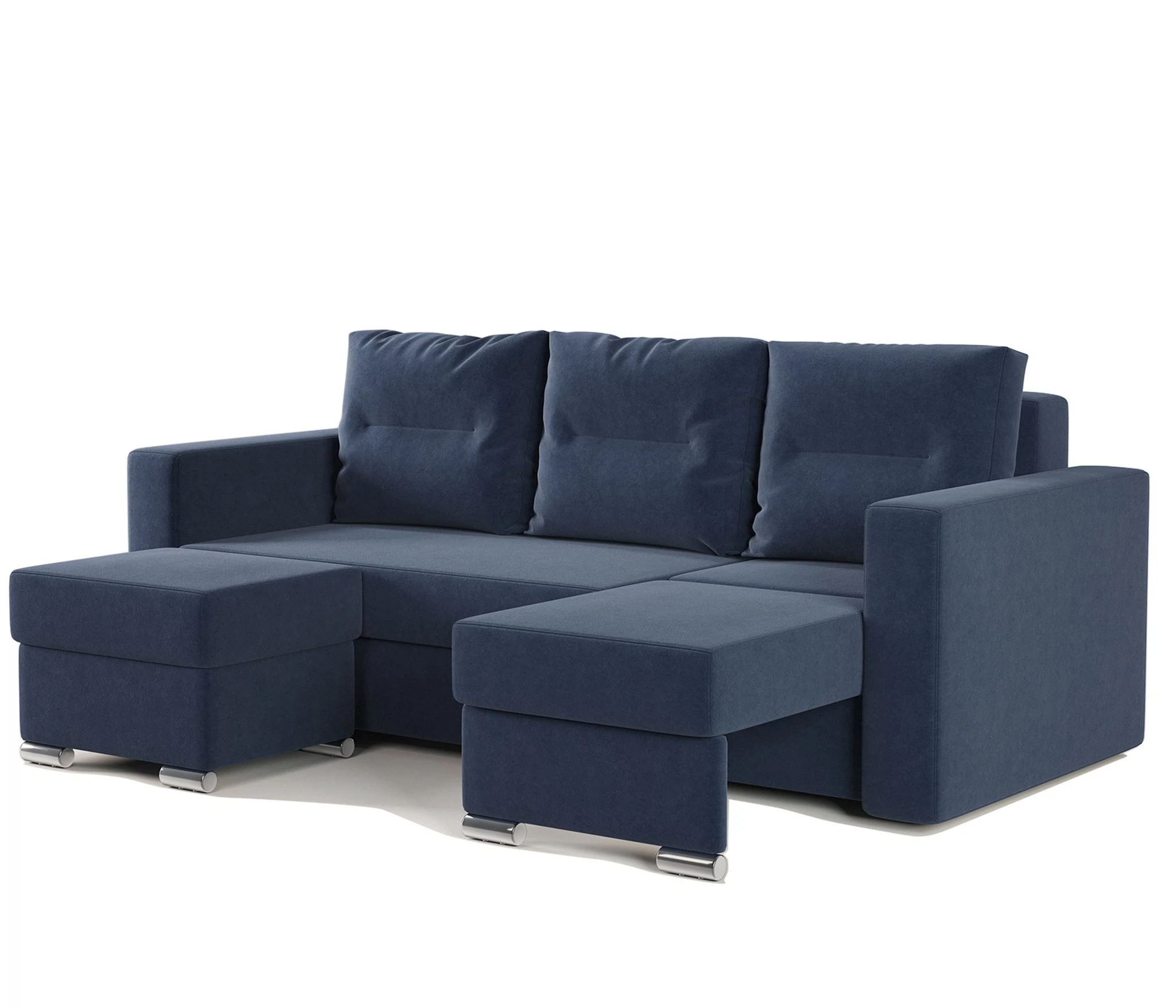 Изображение товара Угловой диван трансформер Рио правый с пуфиком велюр Ультра миднайт