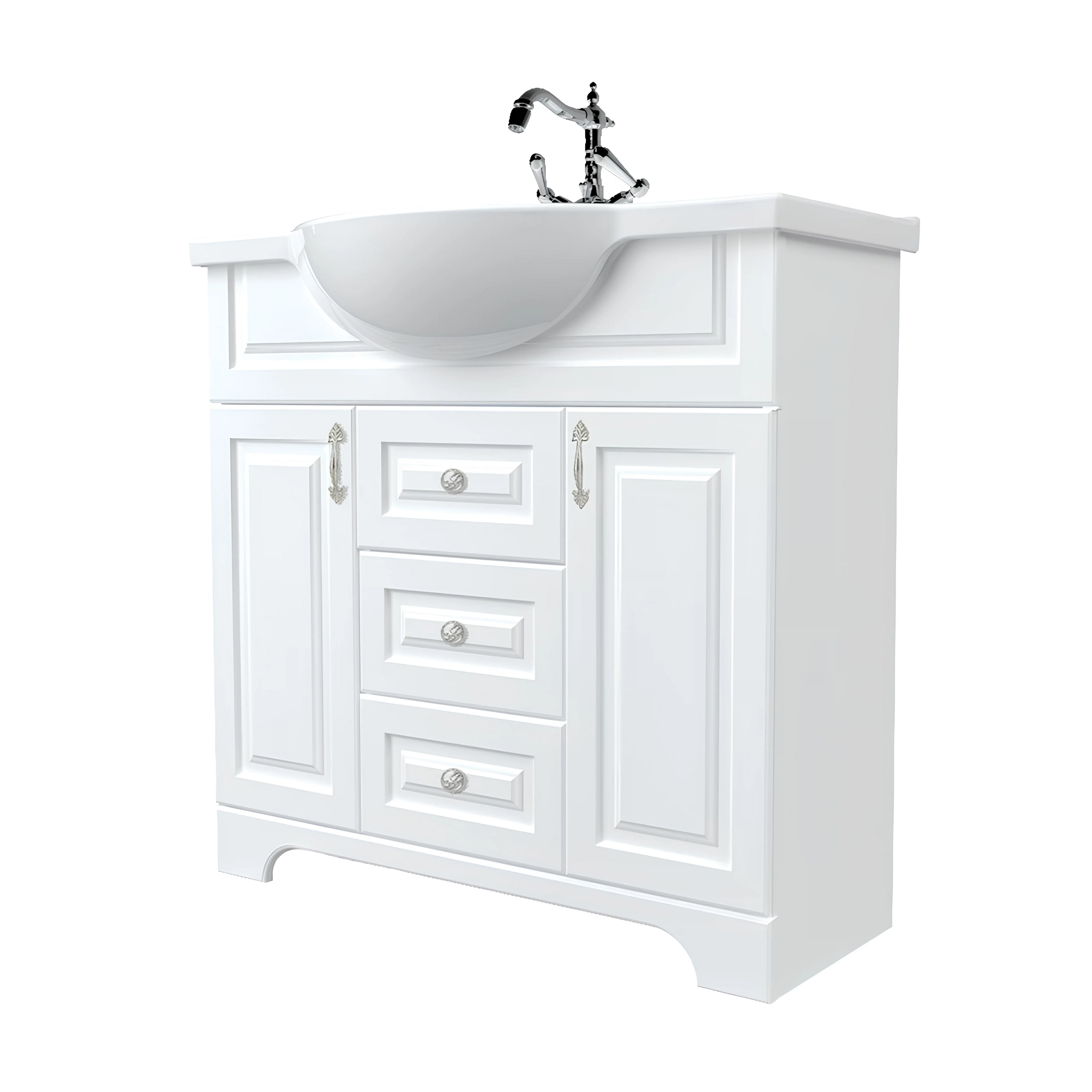 Изображение товара Тумба под раковину в ванную 1Marka Прованс New 80 белый глянец, напольная