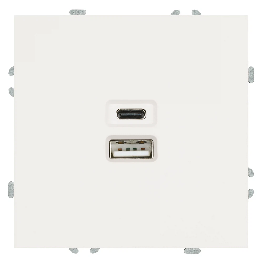 Изображение товара Розетка 2-местная USB + Type C (механизм), STEKKER, 250В, 20W, серия Эмили, RST10-5115-01, белый фарфор, soft touch
