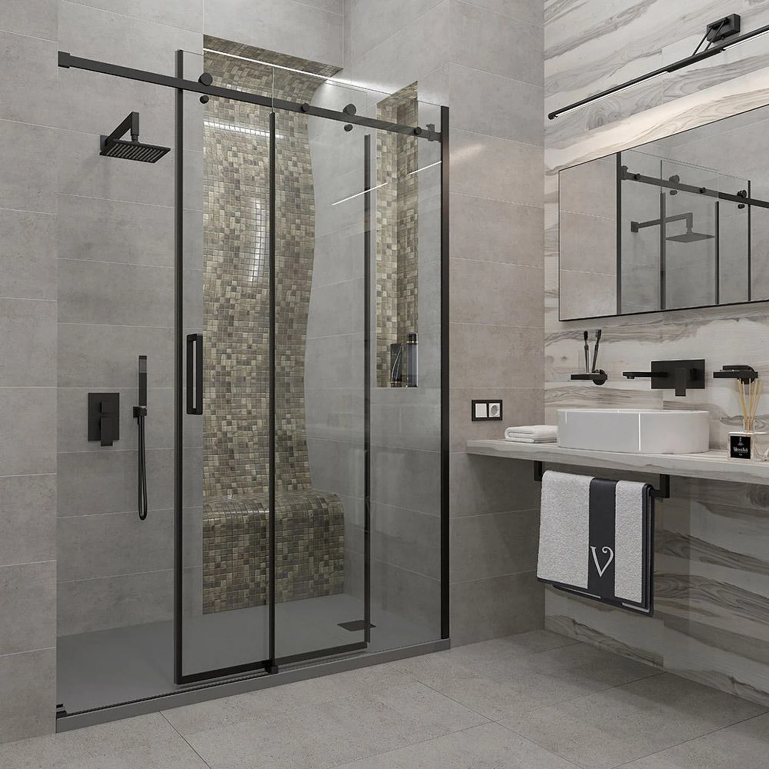 Изображение товара Душевая дверь Veconi VN74B 1200x1950 мм раздвижная прозрачное стекло Италия