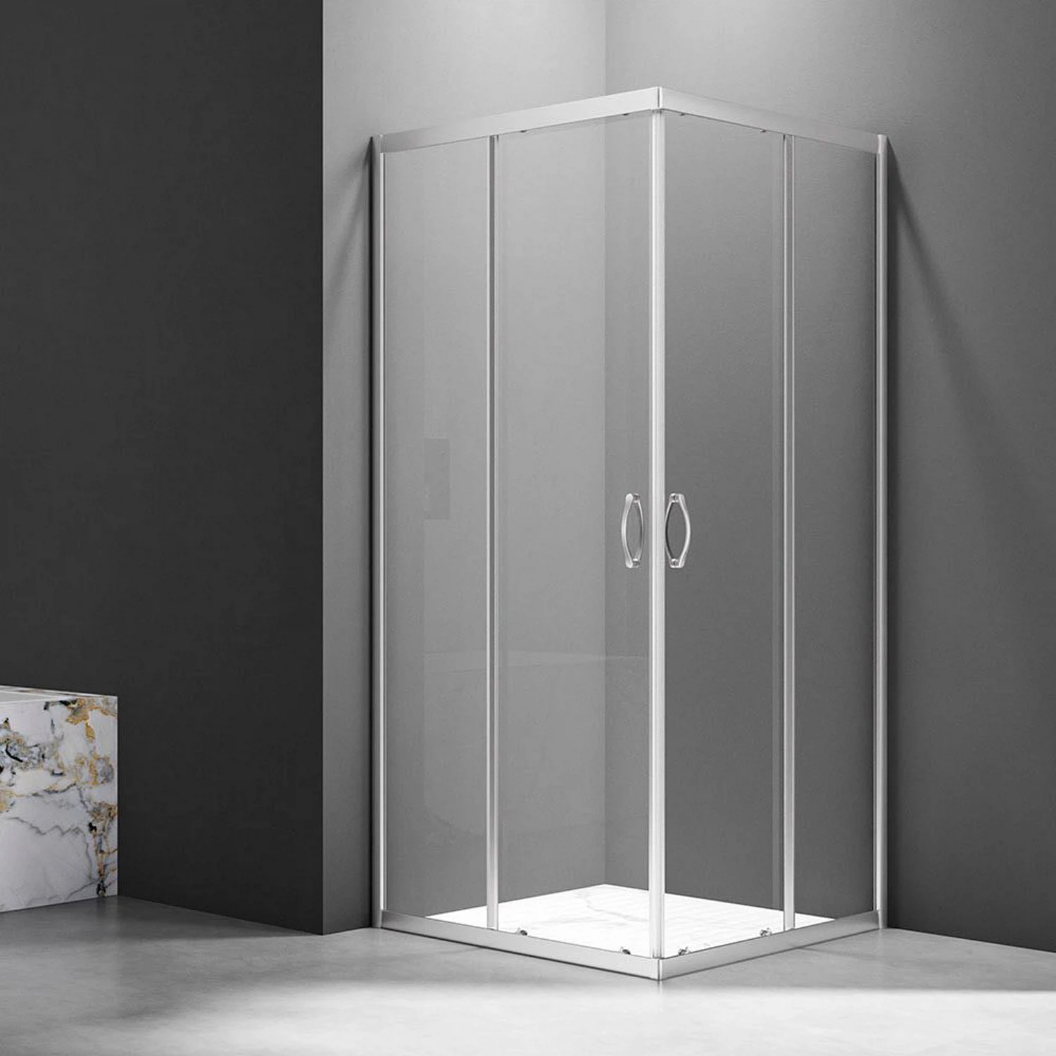 Изображение товара Душевой уголок Veconi Rovigo 80х190х80 см стекло прозрачное, профиль хром, механизм раздвижной (RV101-80-01-C5)