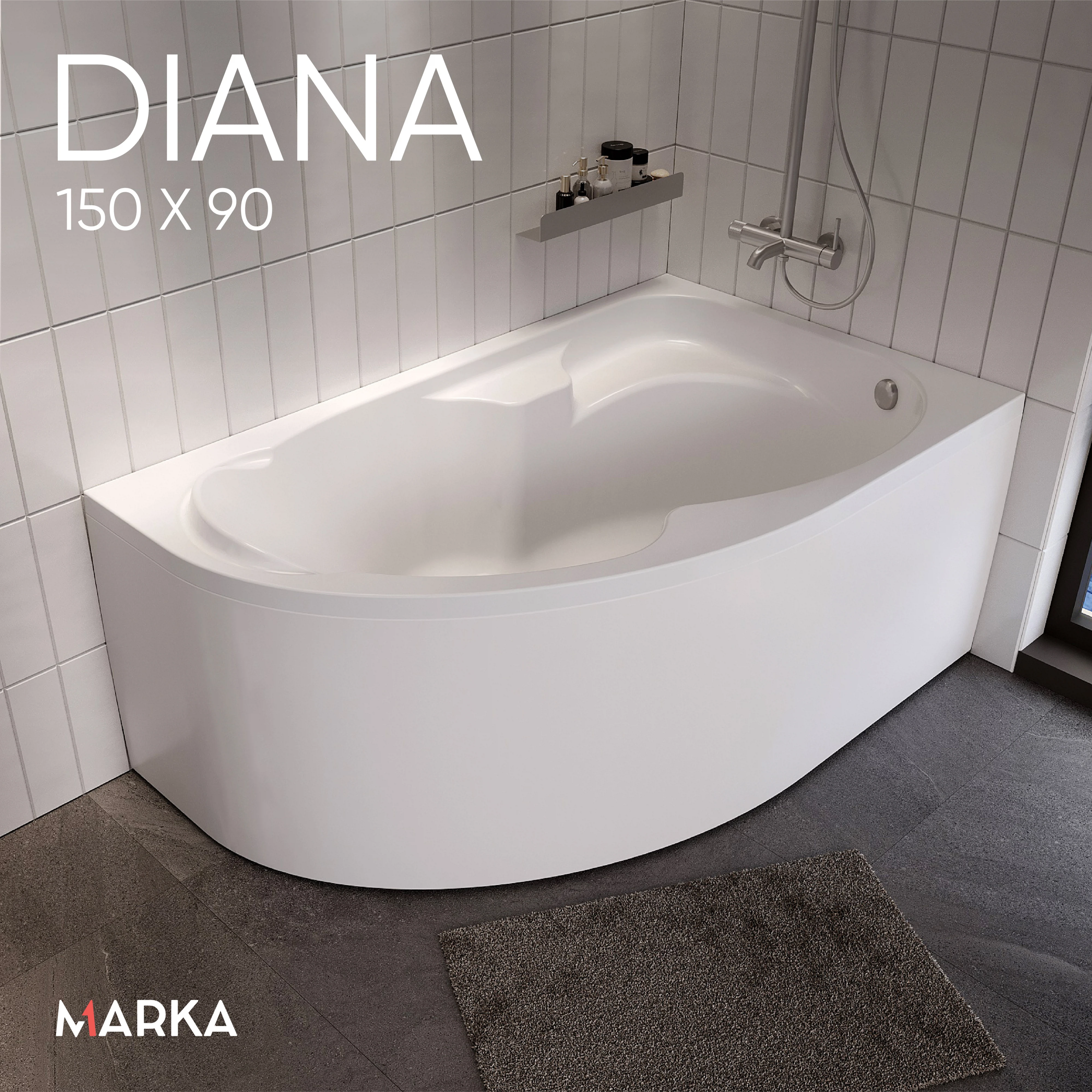 Изображение товара Ванна акриловая 1Marka DIANA 150x90 правая асимметричная белая