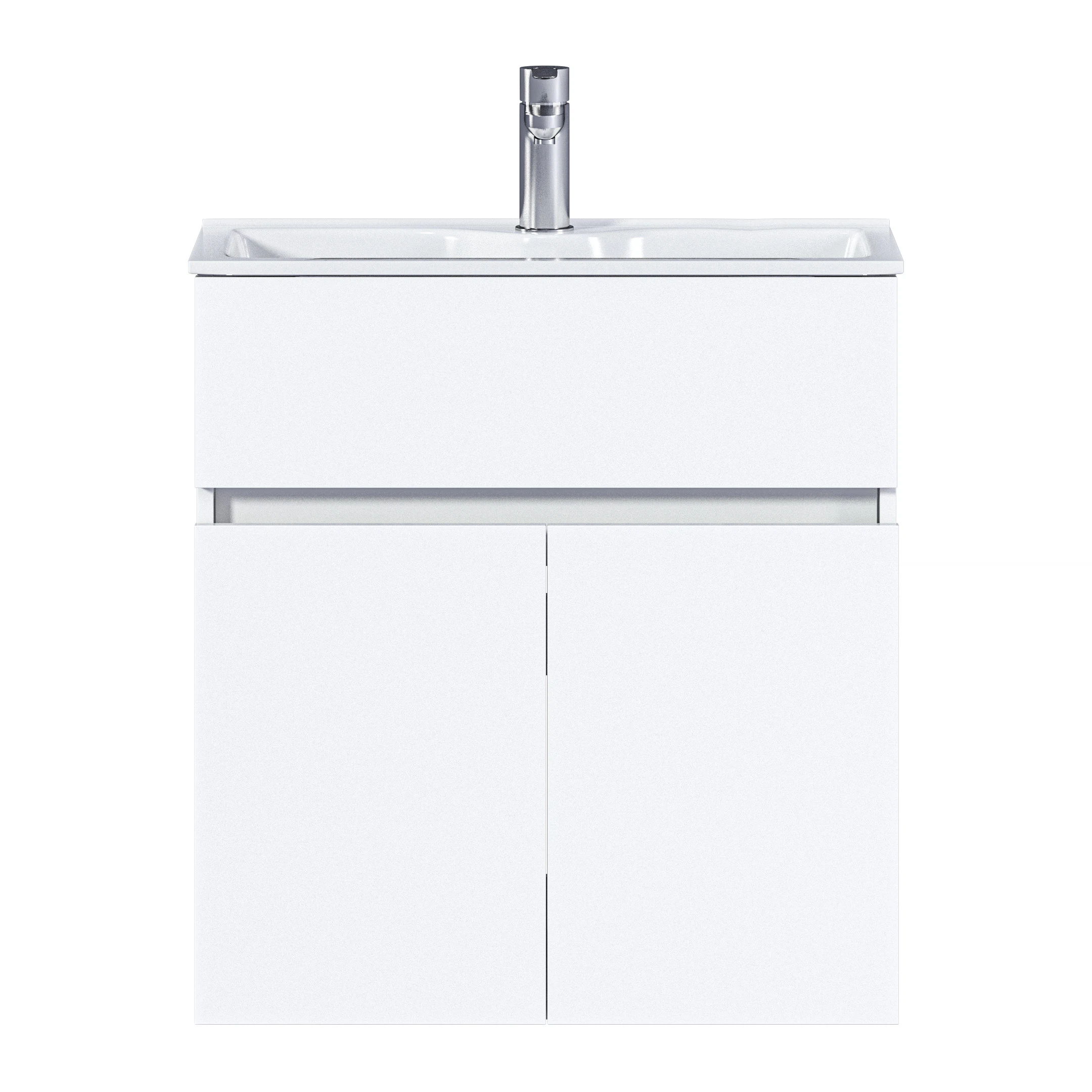 Изображение товара Тумба с раковиной 1Marka Mira 60 см подвесная белая глянец современный дизайн