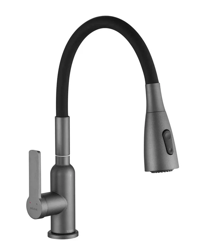 Изображение товара Смеситель для кухни с гибким изливом Shevanik S843T-3, оружейная сталь/черный