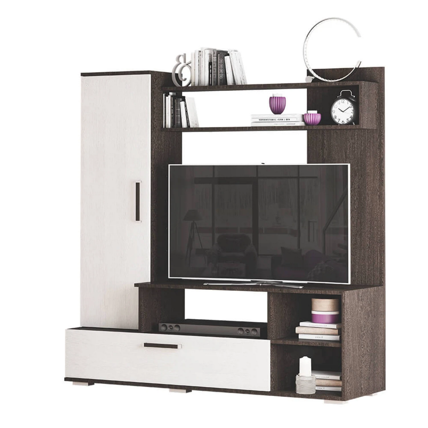 Изображение товара Стенка в гостиную Евро-2 в цвете Венге от БТС, компактная и функциональная