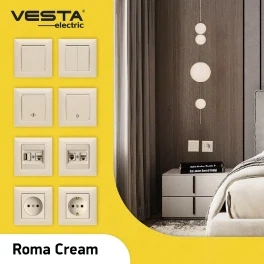 Розетка Vesta-Electric Roma Cream одинарная с заземлением с крышкой