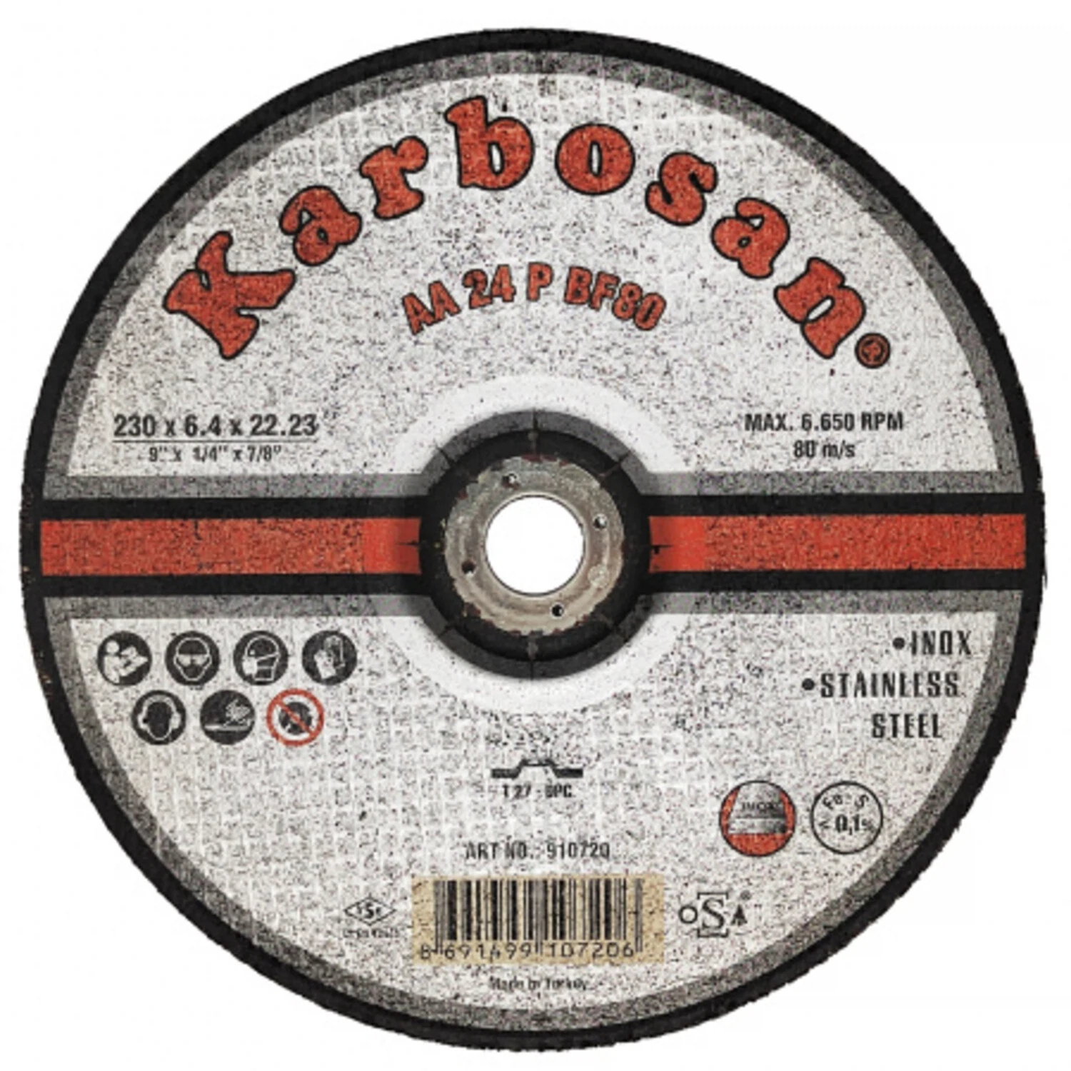 Изображение товара Диск шлифовальный по металлу "Karbosan" (230х6,4х22) (Арт.910720) Inox