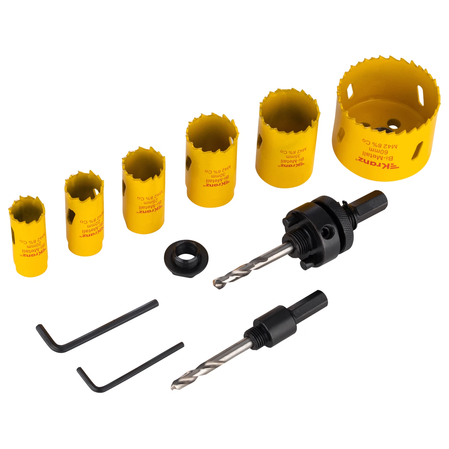 Изображение товара Набор коронок Bimetal (20, 22, 25, 30, 35, 60), 11 предметов, металлический кейс KRANZ