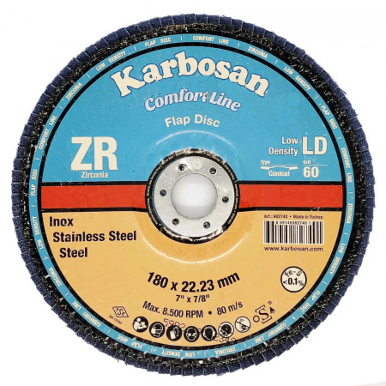 Изображение товара Круг лепестковый КЛТ 180х22/Р60 Karbosan Comfort Line для шлифовки металлов INOX