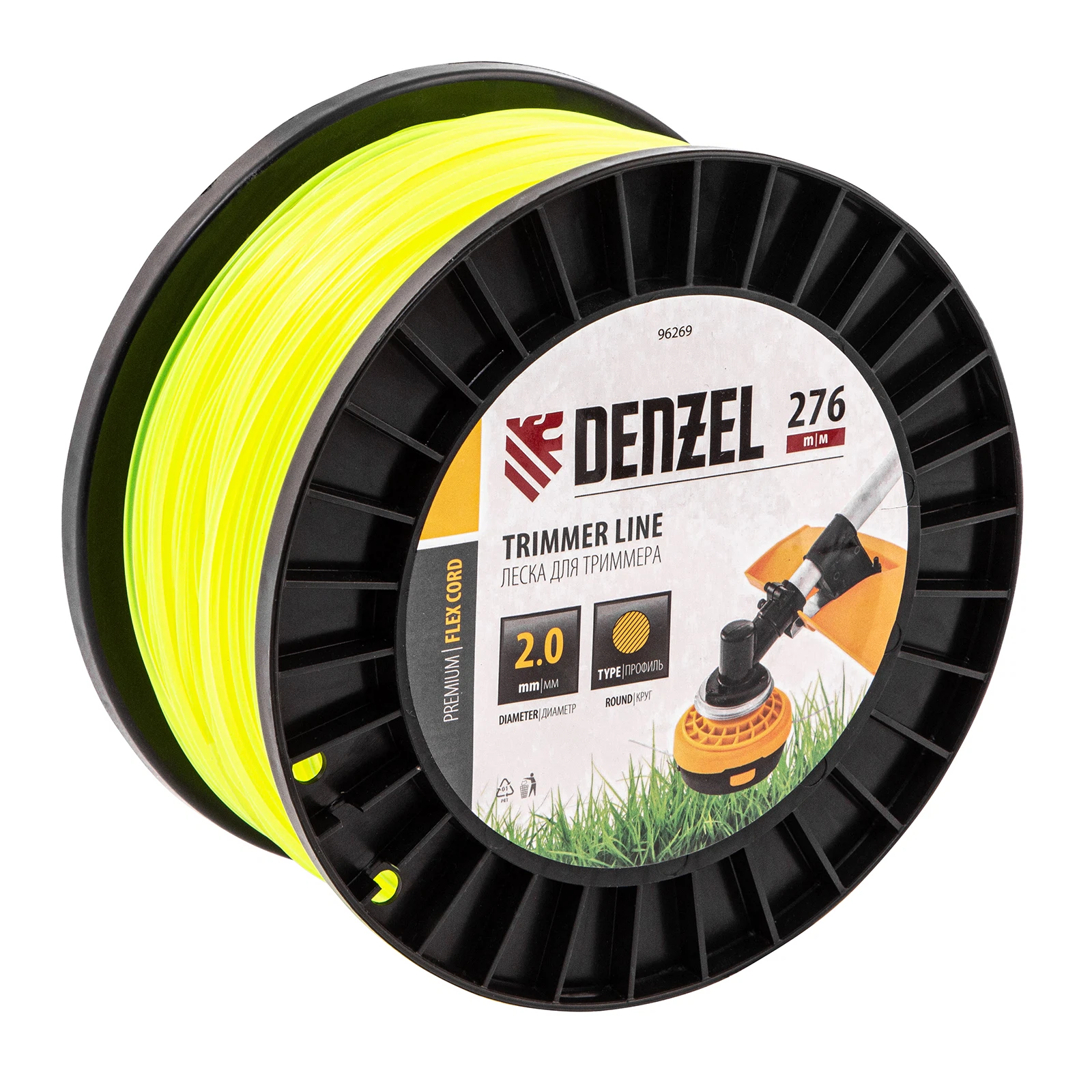 Изображение товара Леска для триммера Denzel FLEX CORD 2,0 мм, 276 м, круглая на DIN-катушке
