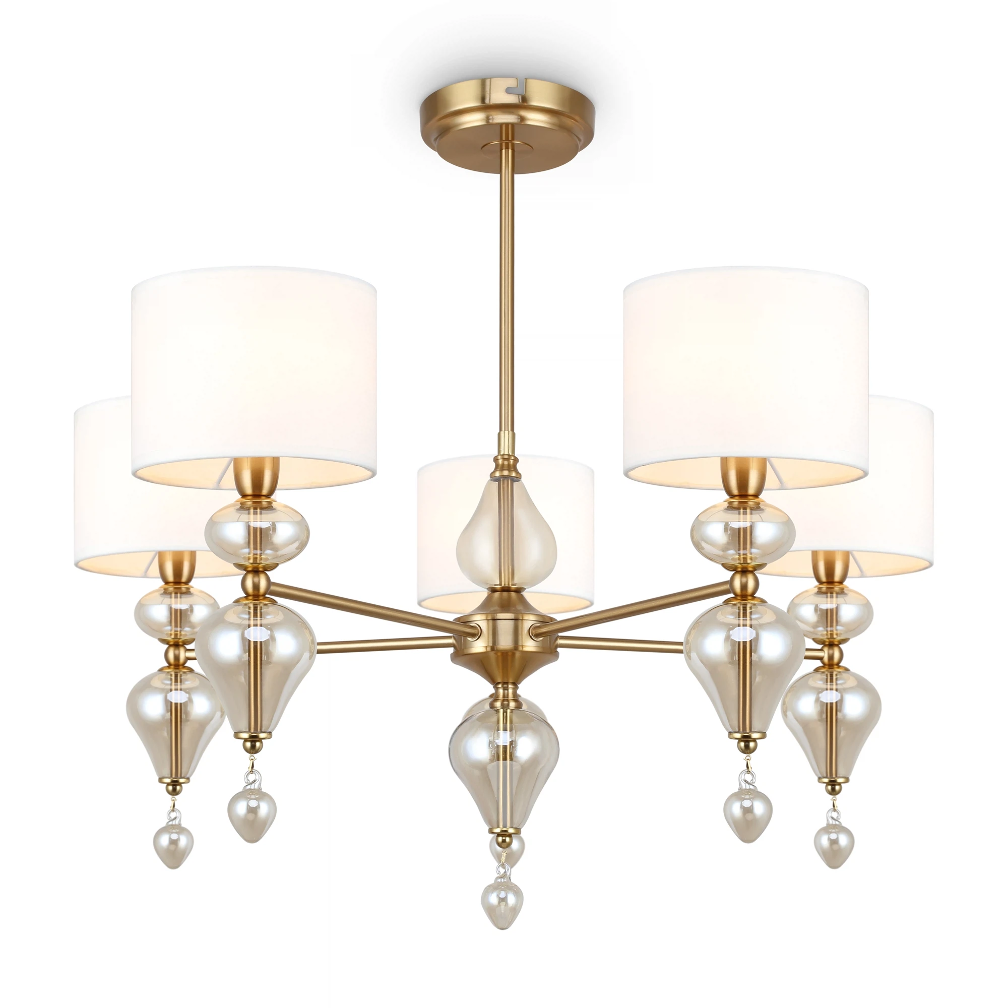 Изображение товара Люстра Freya RAISE FR5369CL-05BS на штанге, модерн, 5 ламп Е14, латунь, ткань