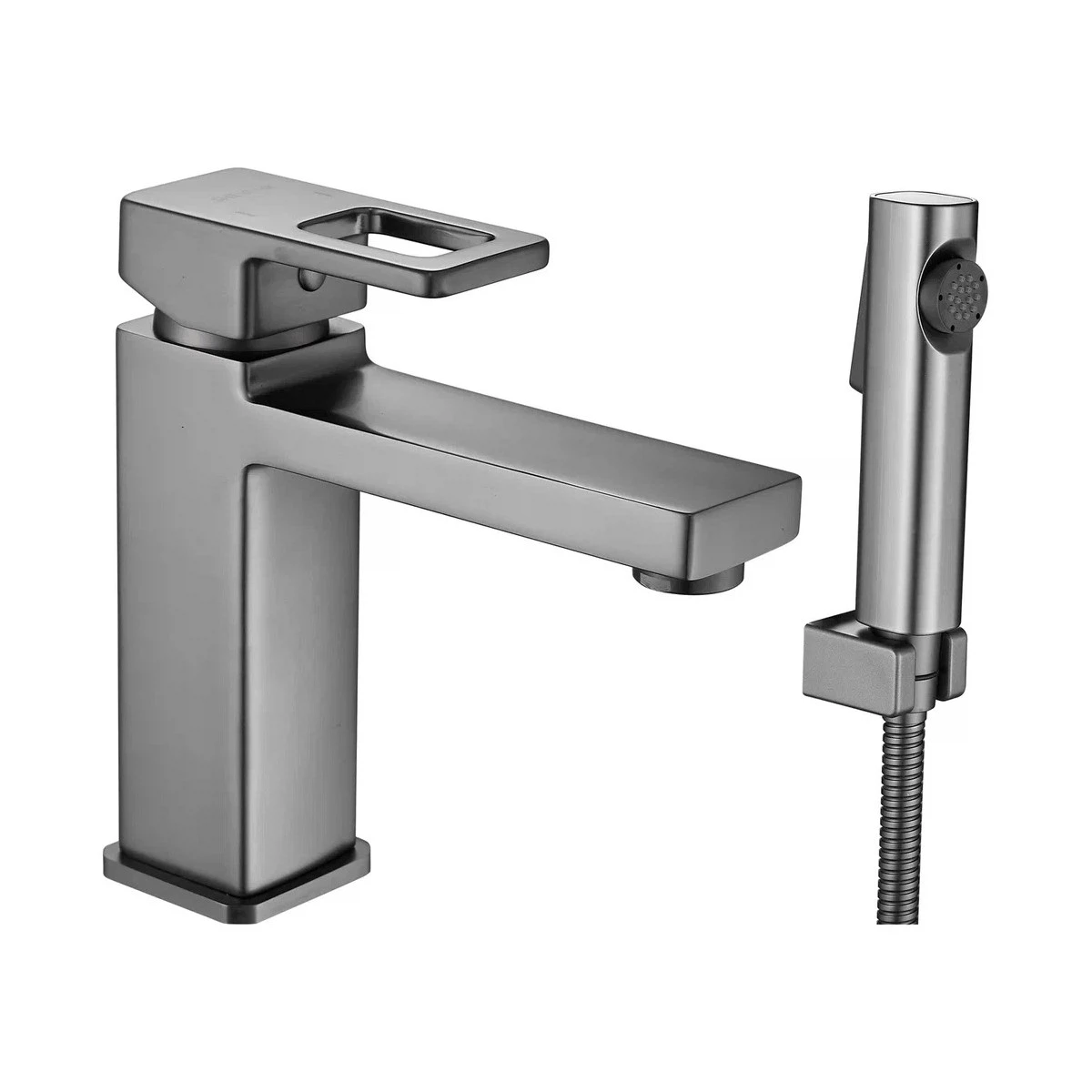 Изображение товара Смеситель для раковины с гигиеническим душем Shevanik S8271T, оружейная сталь